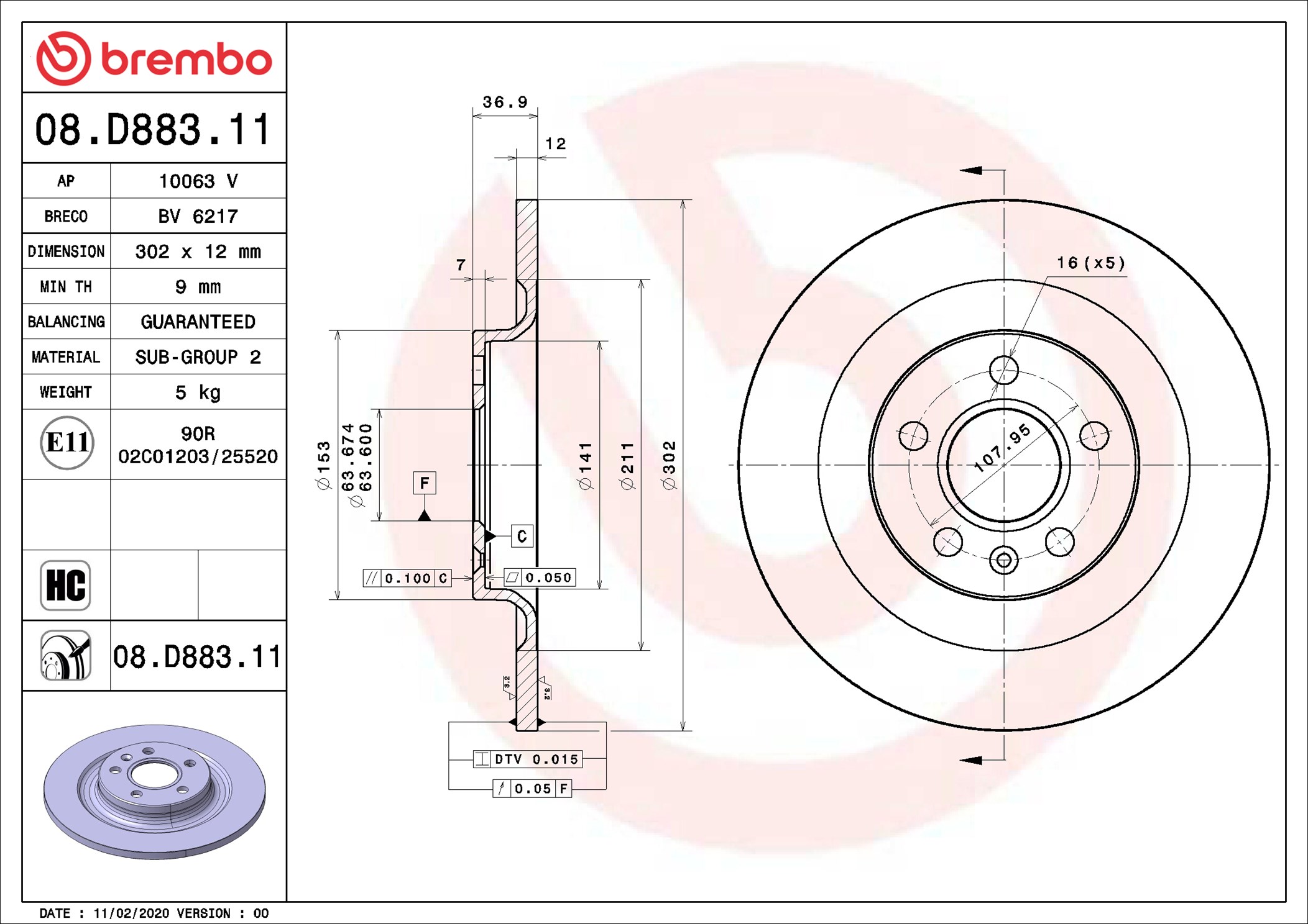stabdžių diskas - 08.D883.11 BREMBO
