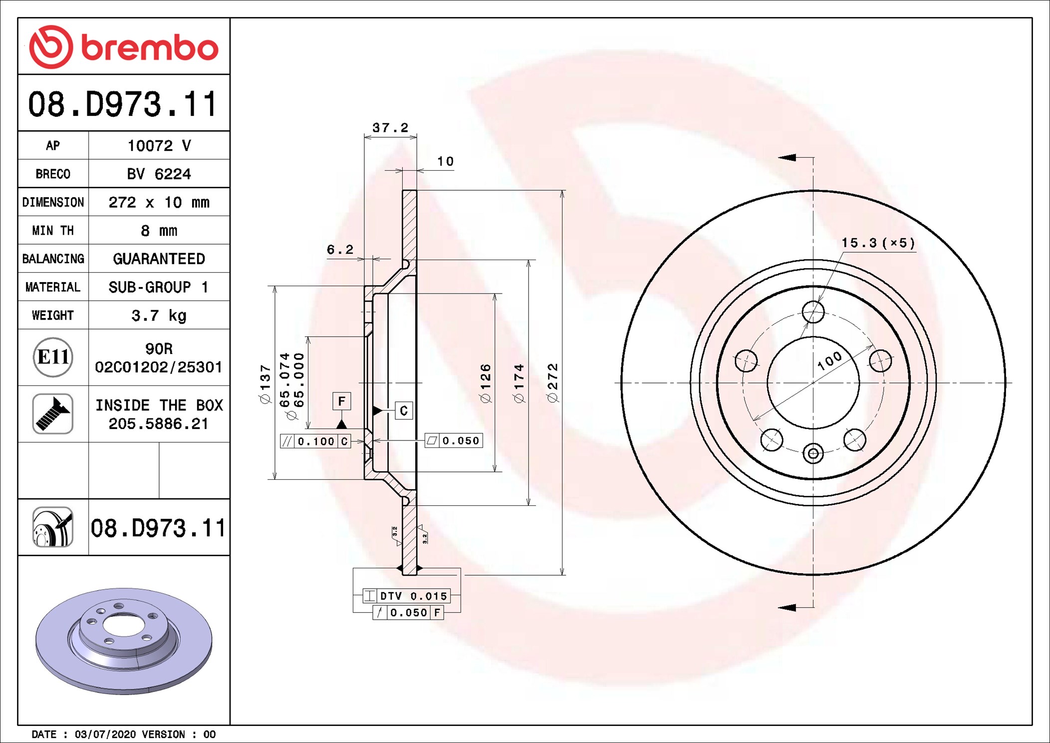 Brake Disc - 08.D973.11 BREMBO