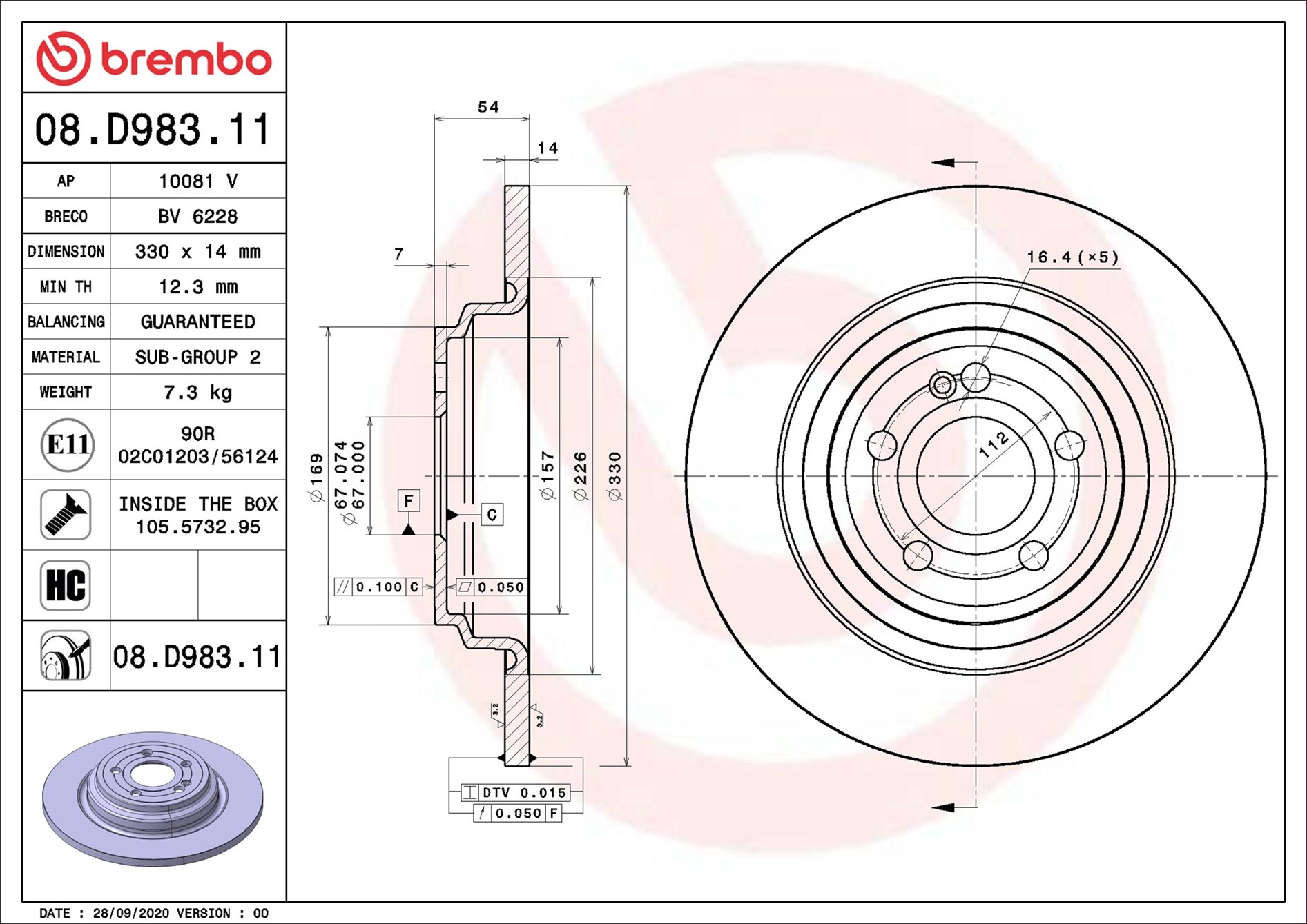stabdžių diskas - 08.D983.11 BREMBO
