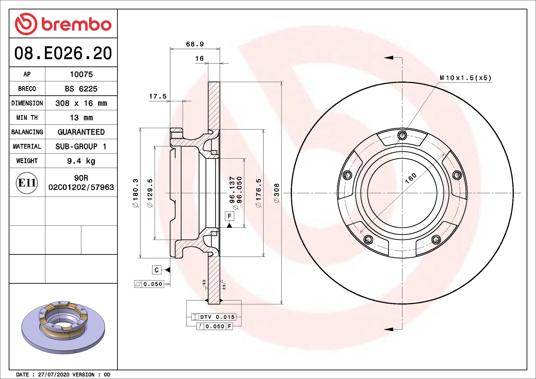 Brake Disc - 08.E026.20 BREMBO