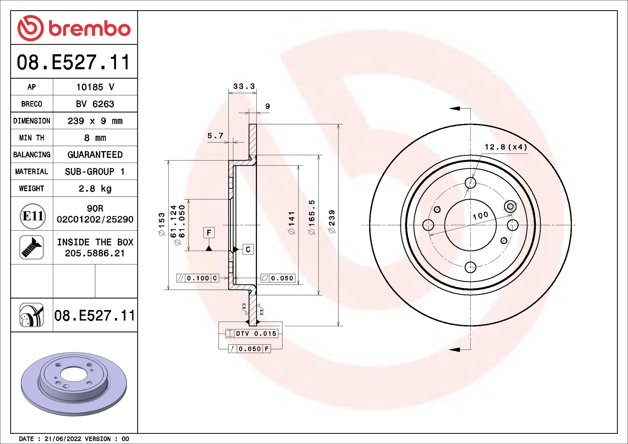 Тормозной диск - 08.E527.11 BREMBO