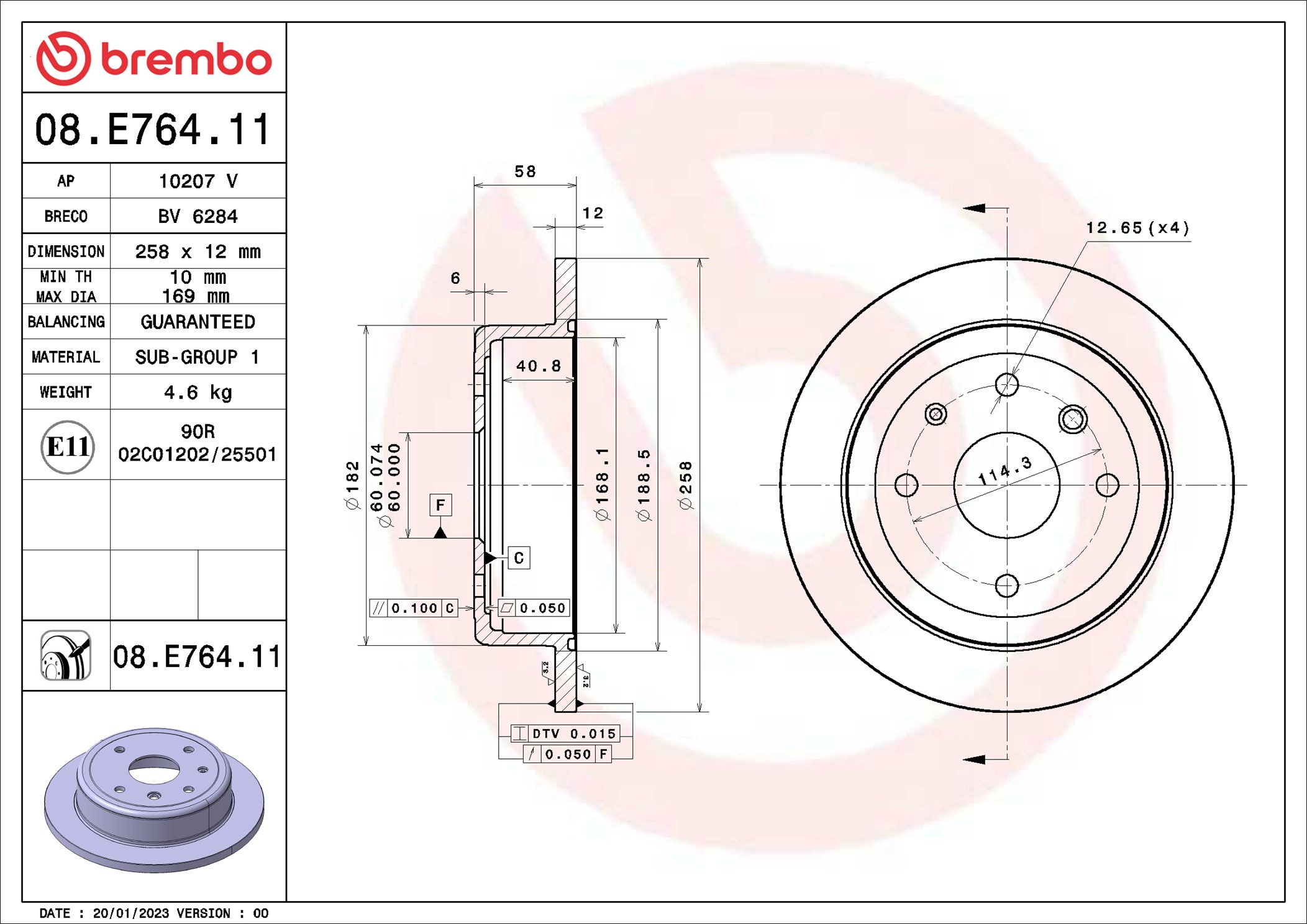 Brake Disc - 08.E764.11 BREMBO