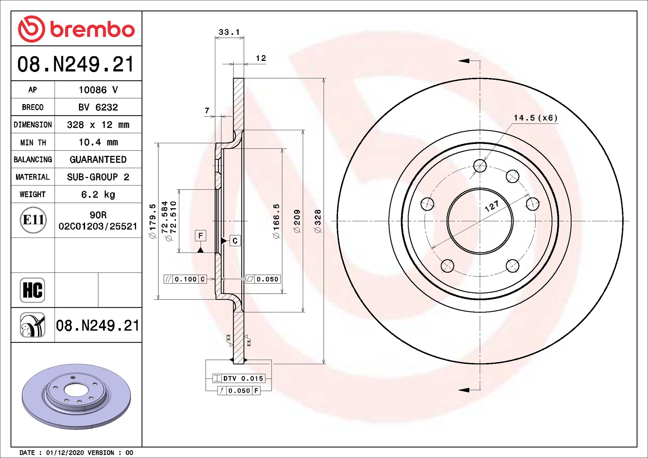 Brake Disc - 08.N249.21 BREMBO