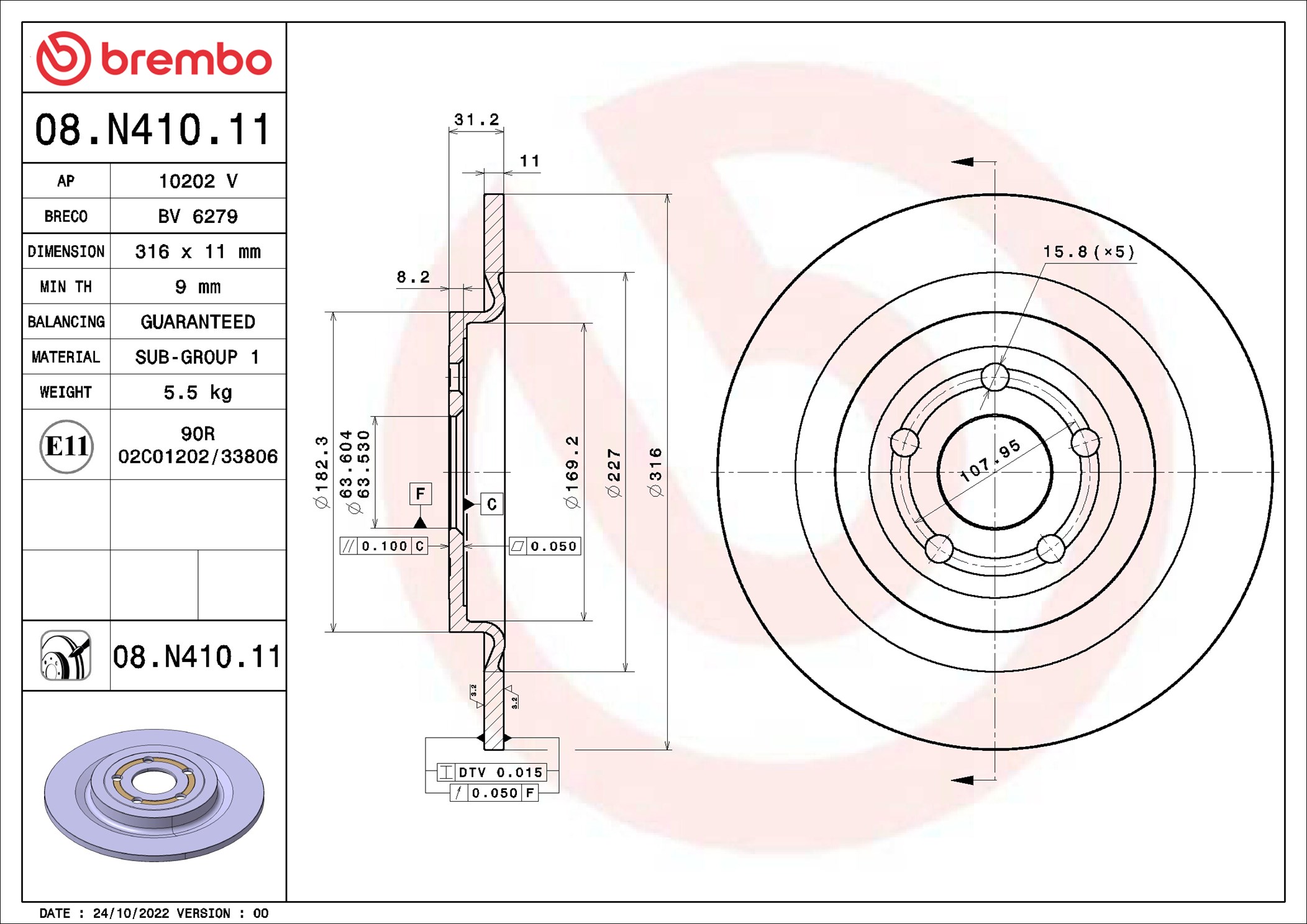 Brake Disc - 08.N410.11 BREMBO