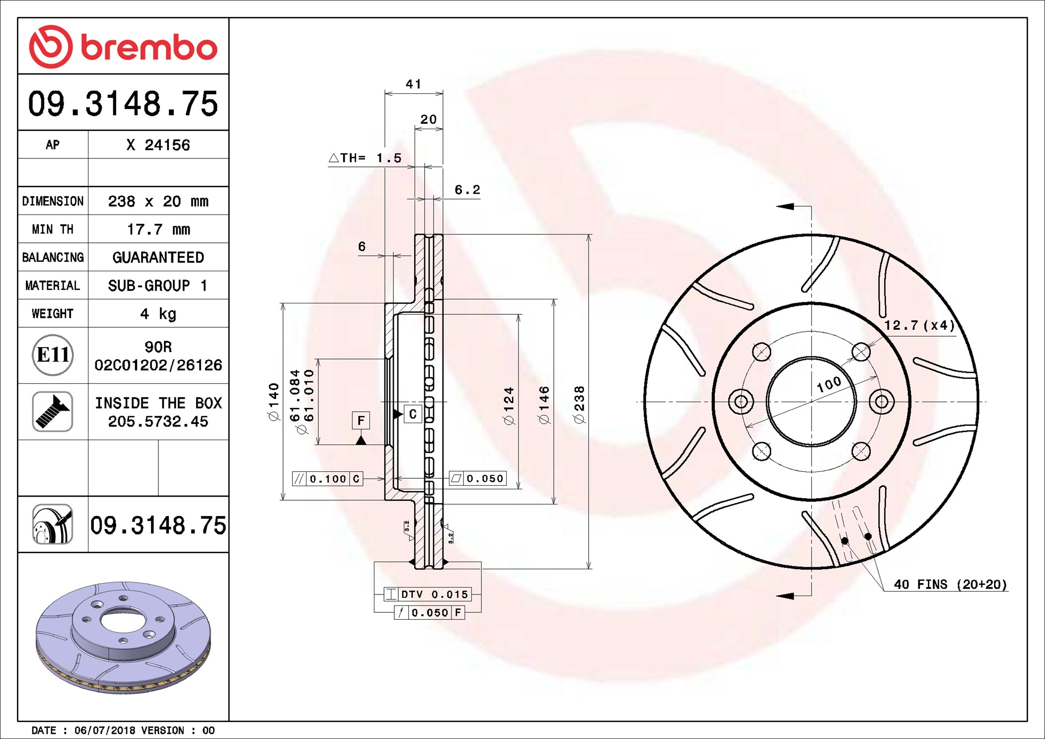 Brake Disc - 09.3148.75 BREMBO
