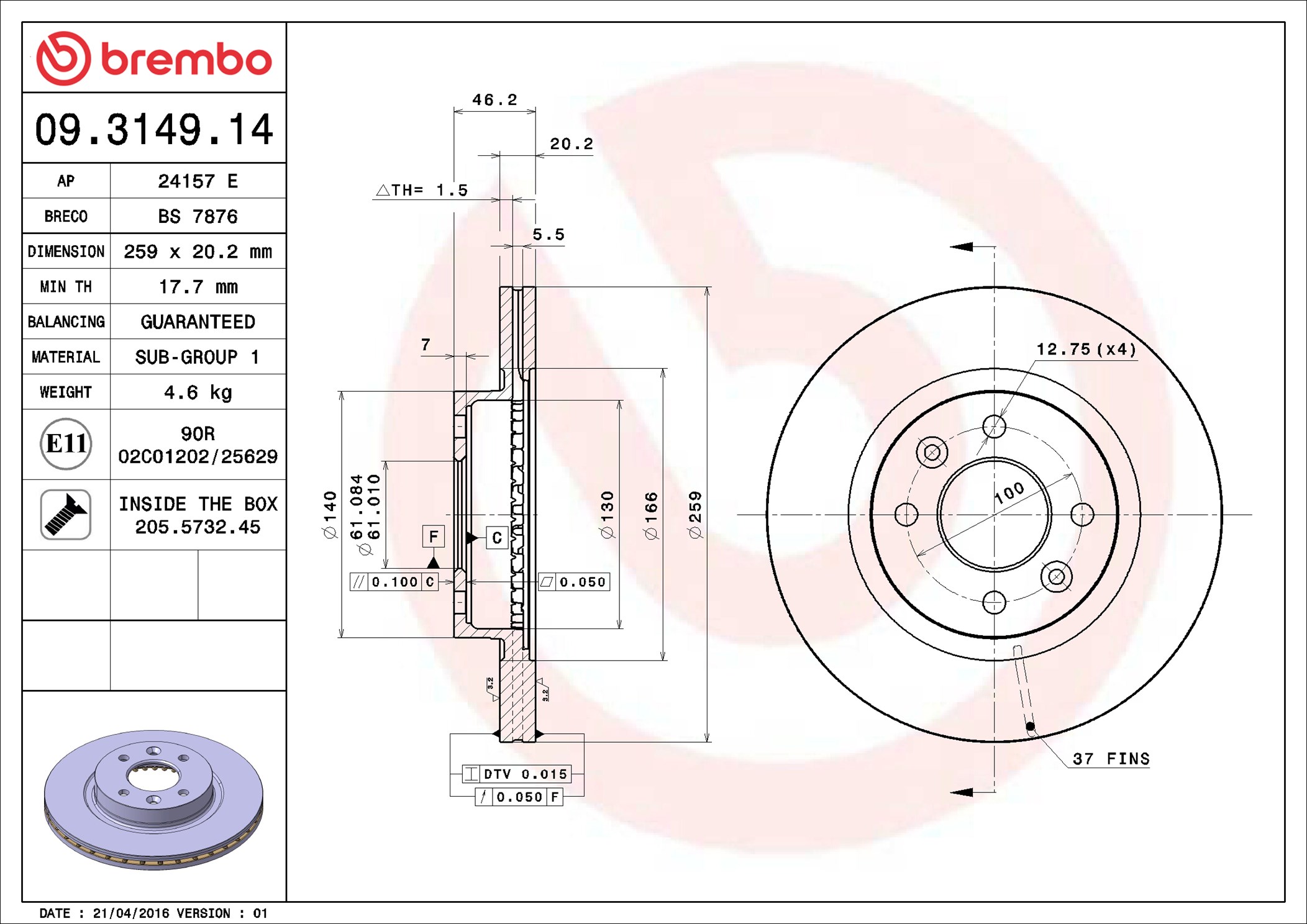 stabdžių diskas - 09.3149.14 BREMBO