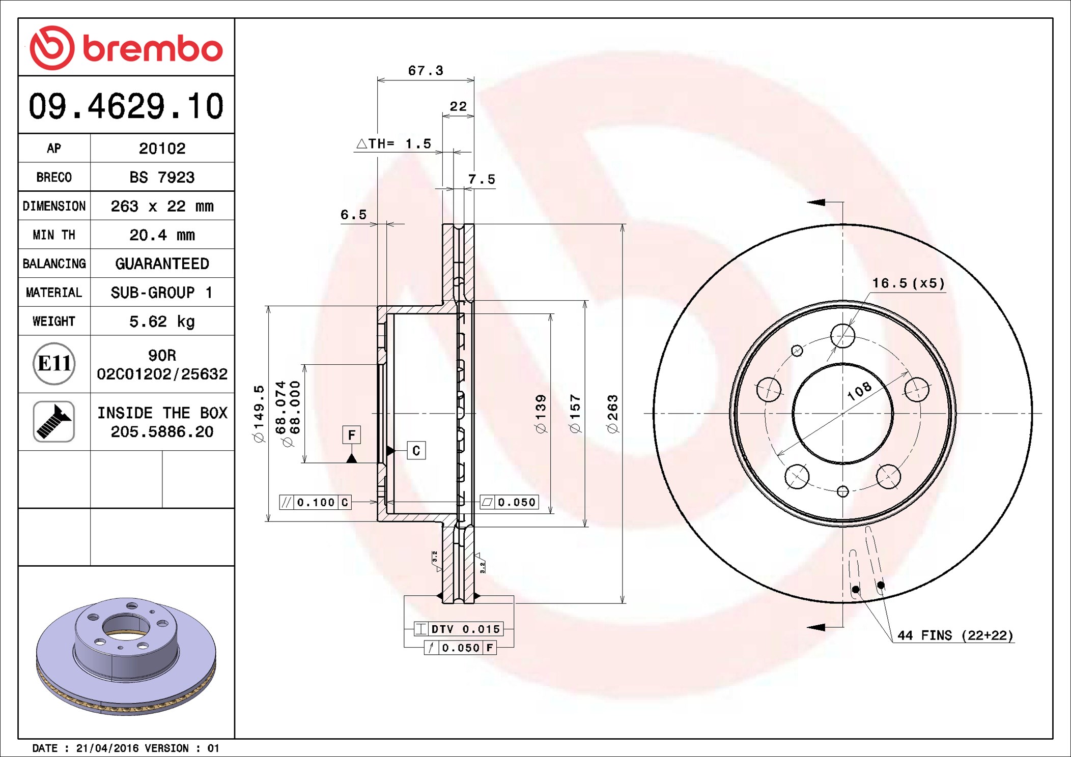 Bremsscheibe - 09.4629.10 BREMBO