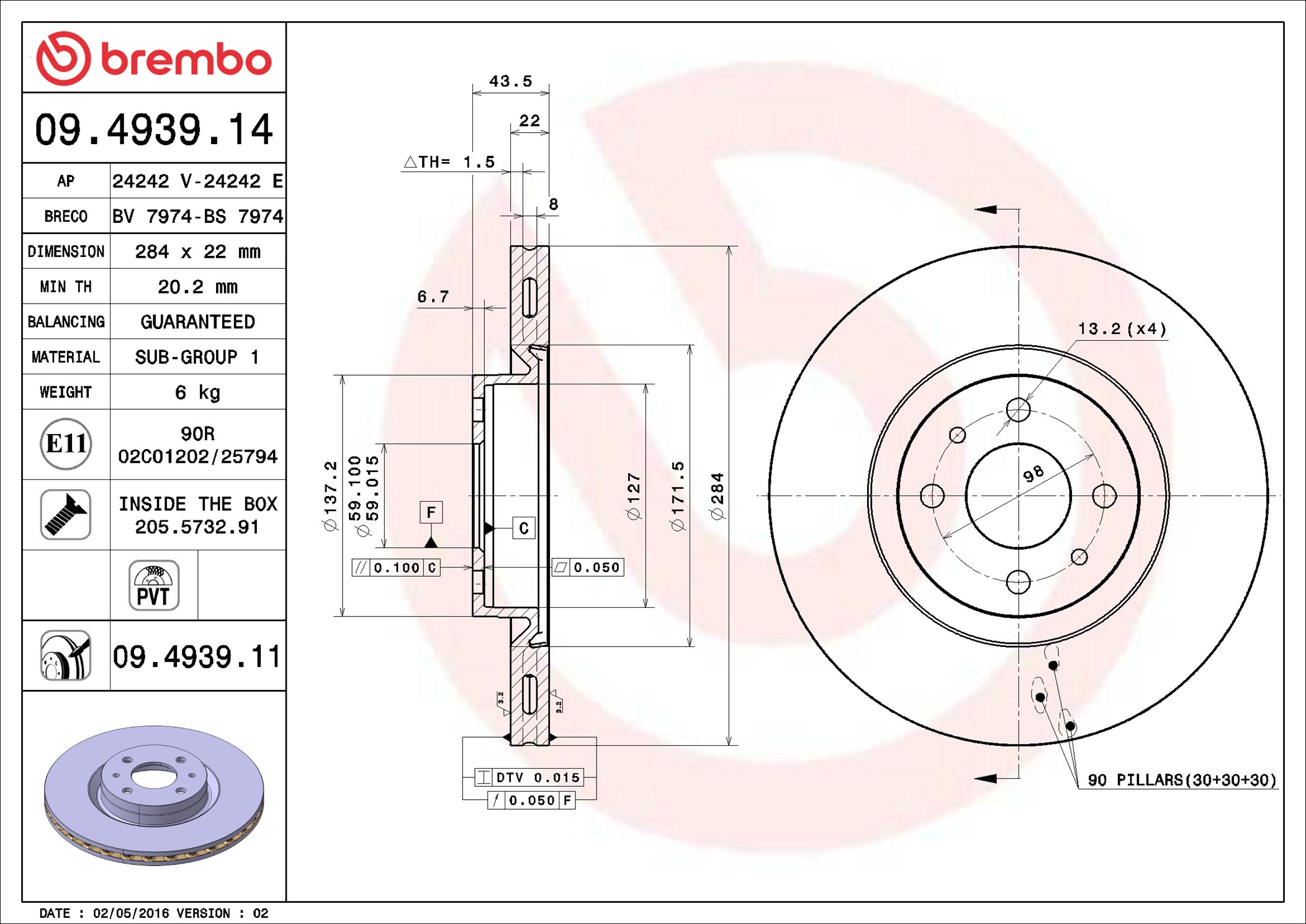 Brake Disc - 09.4939.11 BREMBO