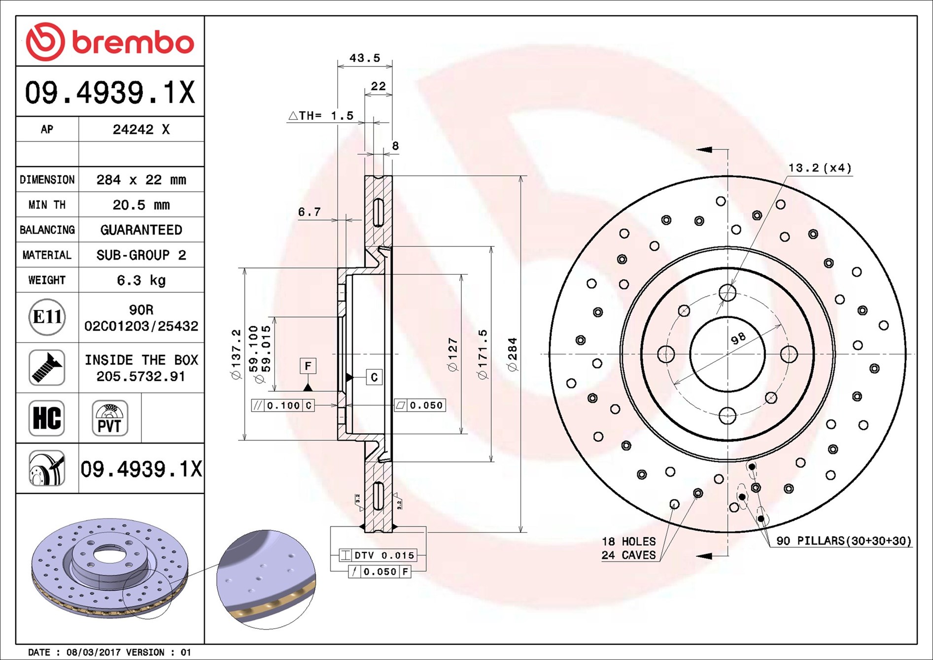 Brake Disc - 09.4939.1X BREMBO
