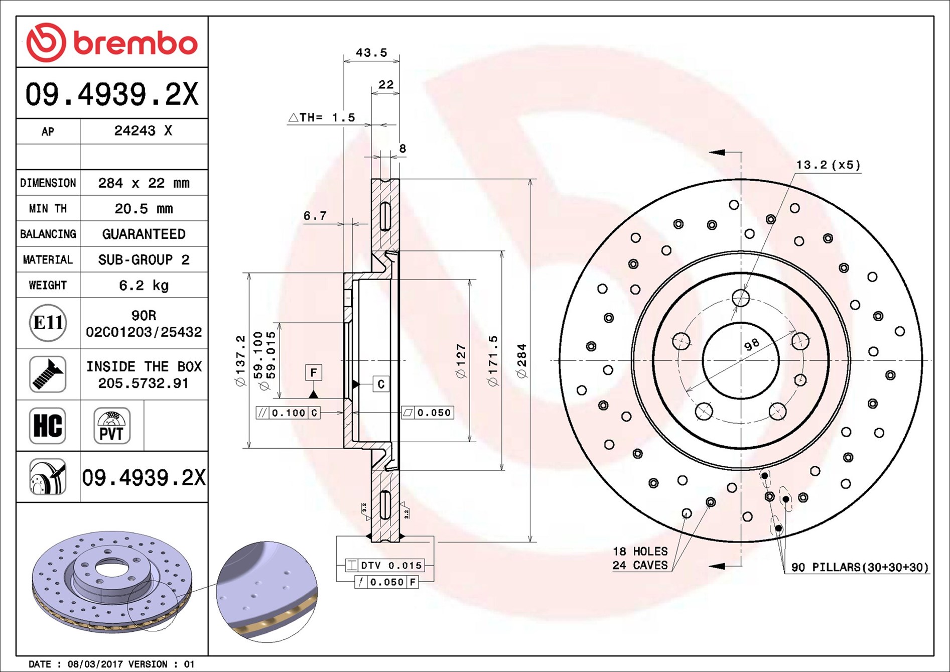 Brake Disc - 09.4939.2X BREMBO