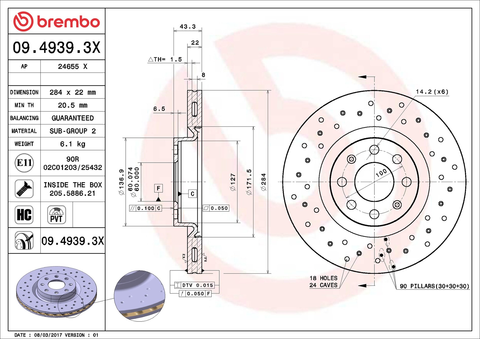 Brake Disc - 09.4939.3X BREMBO
