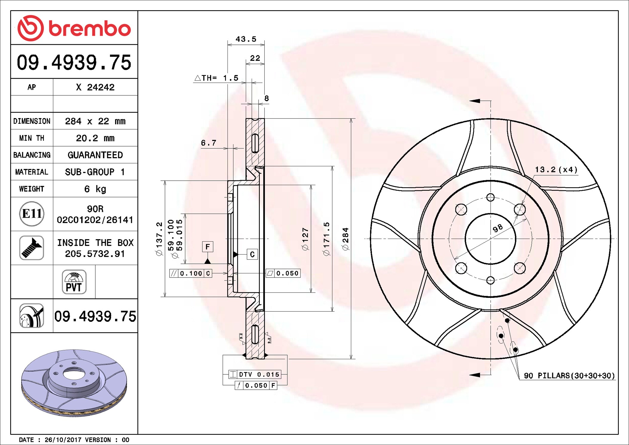Brake Disc - 09.4939.75 BREMBO