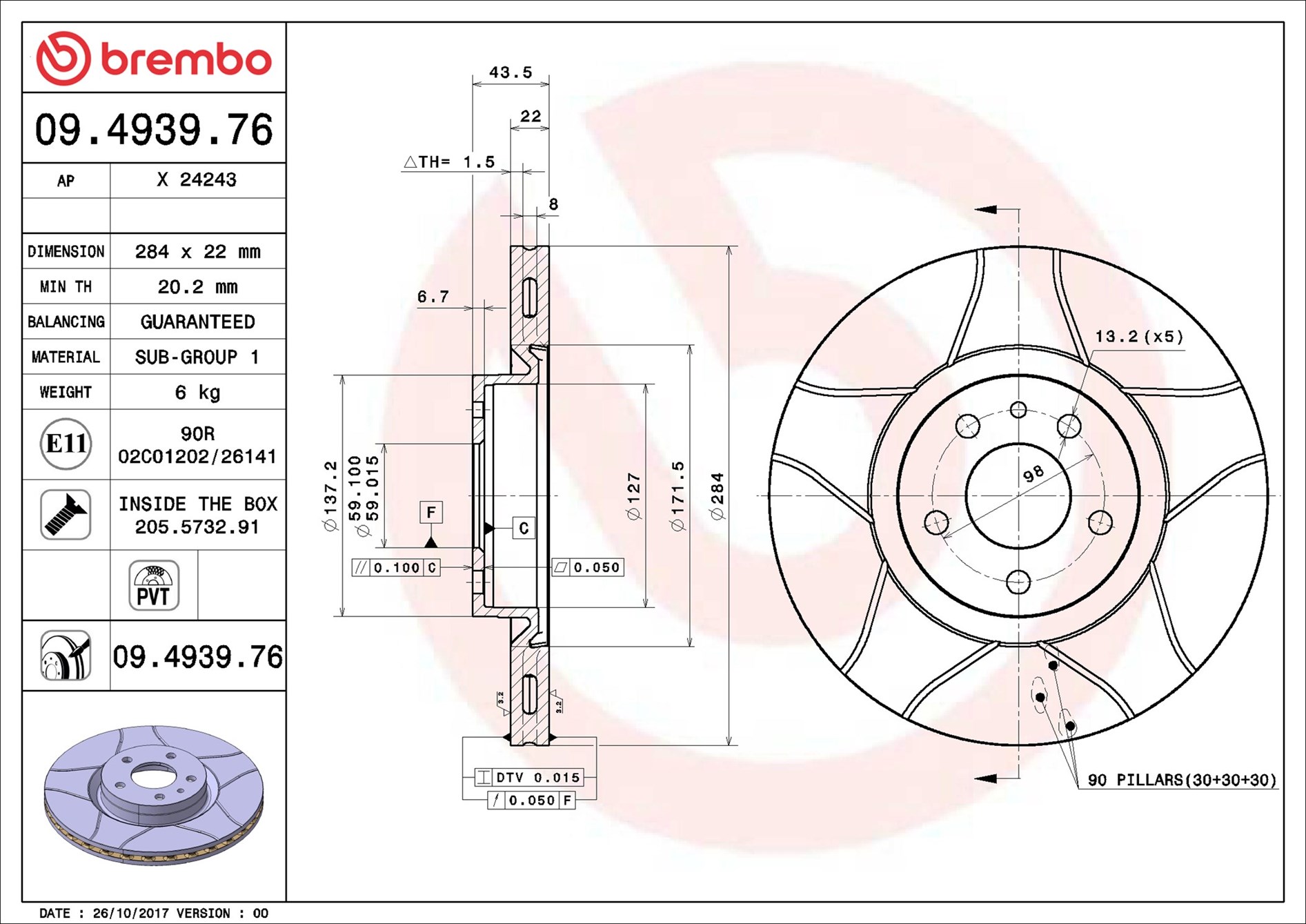 Brake Disc - 09.4939.76 BREMBO