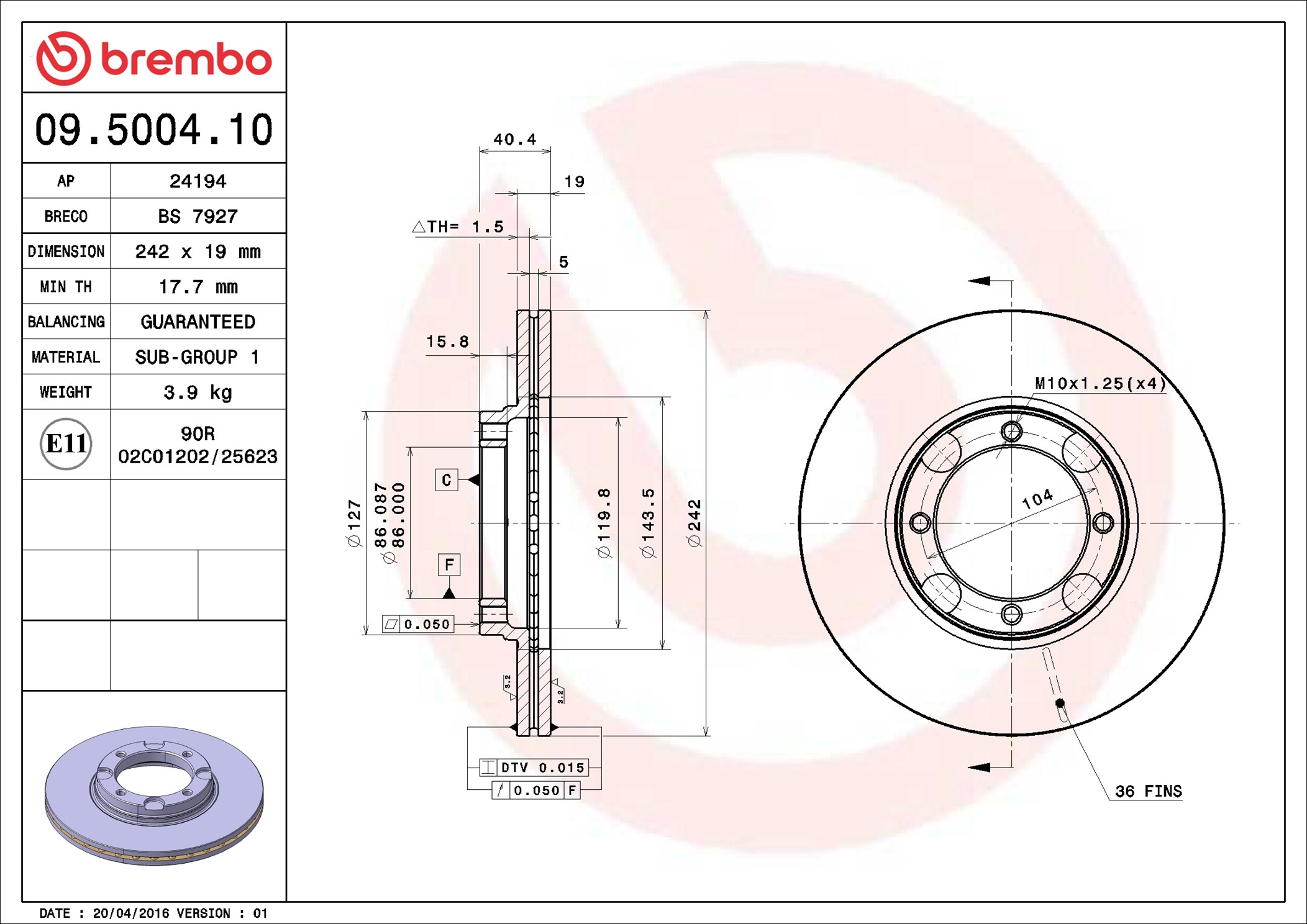 Discofreno - 09.5004.10 BREMBO