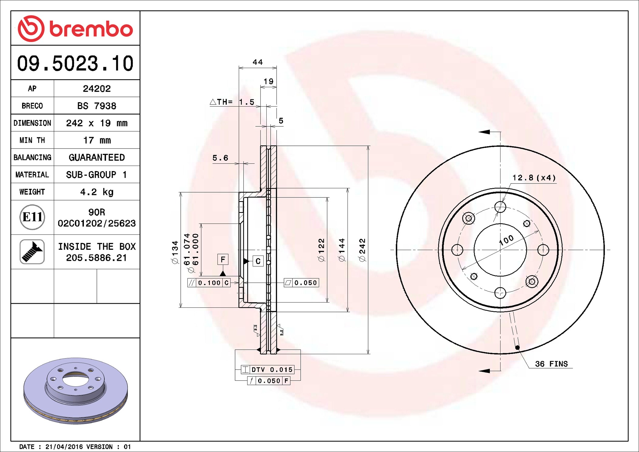 stabdžių diskas - 09.5023.10 BREMBO