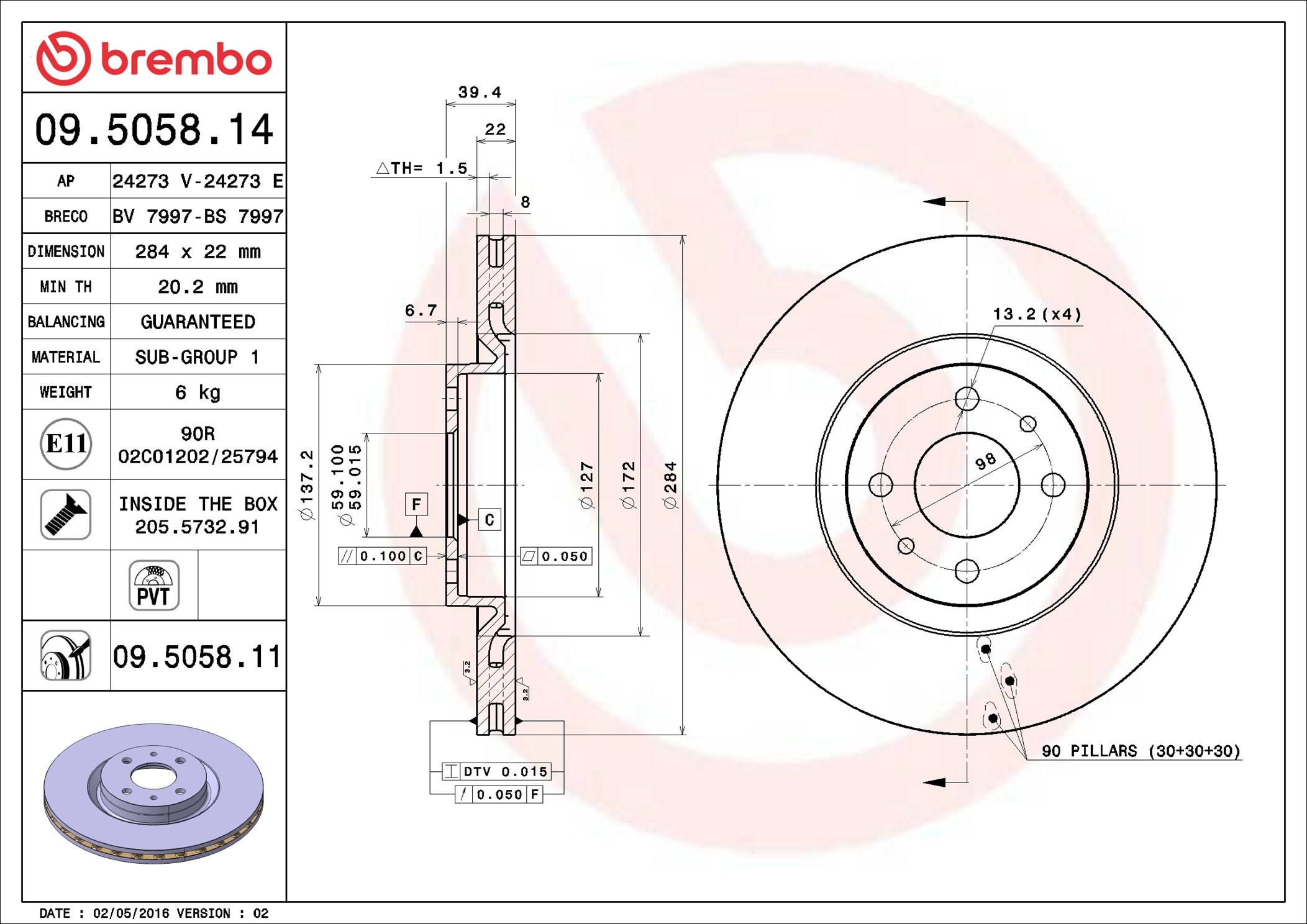 Brake Disc - 09.5058.11 BREMBO