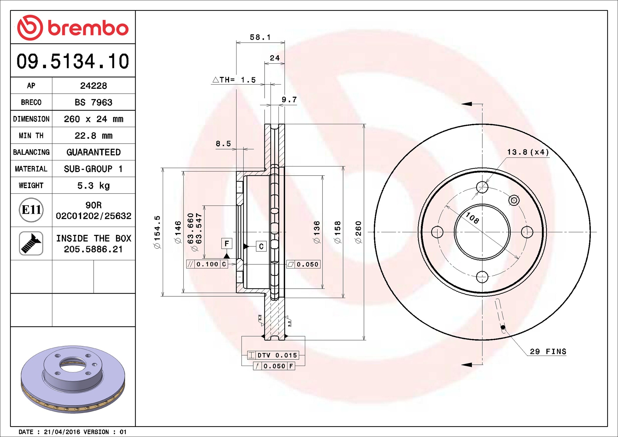 Bremsscheibe - 09.5134.10 BREMBO