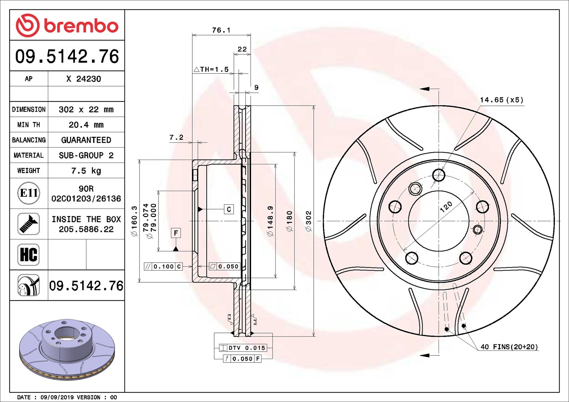 stabdžių diskas - 09.5142.76 BREMBO