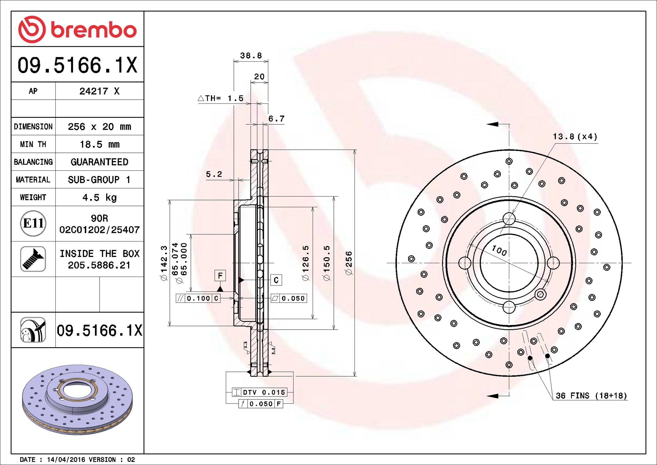 stabdžių diskas - 09.5166.1X BREMBO
