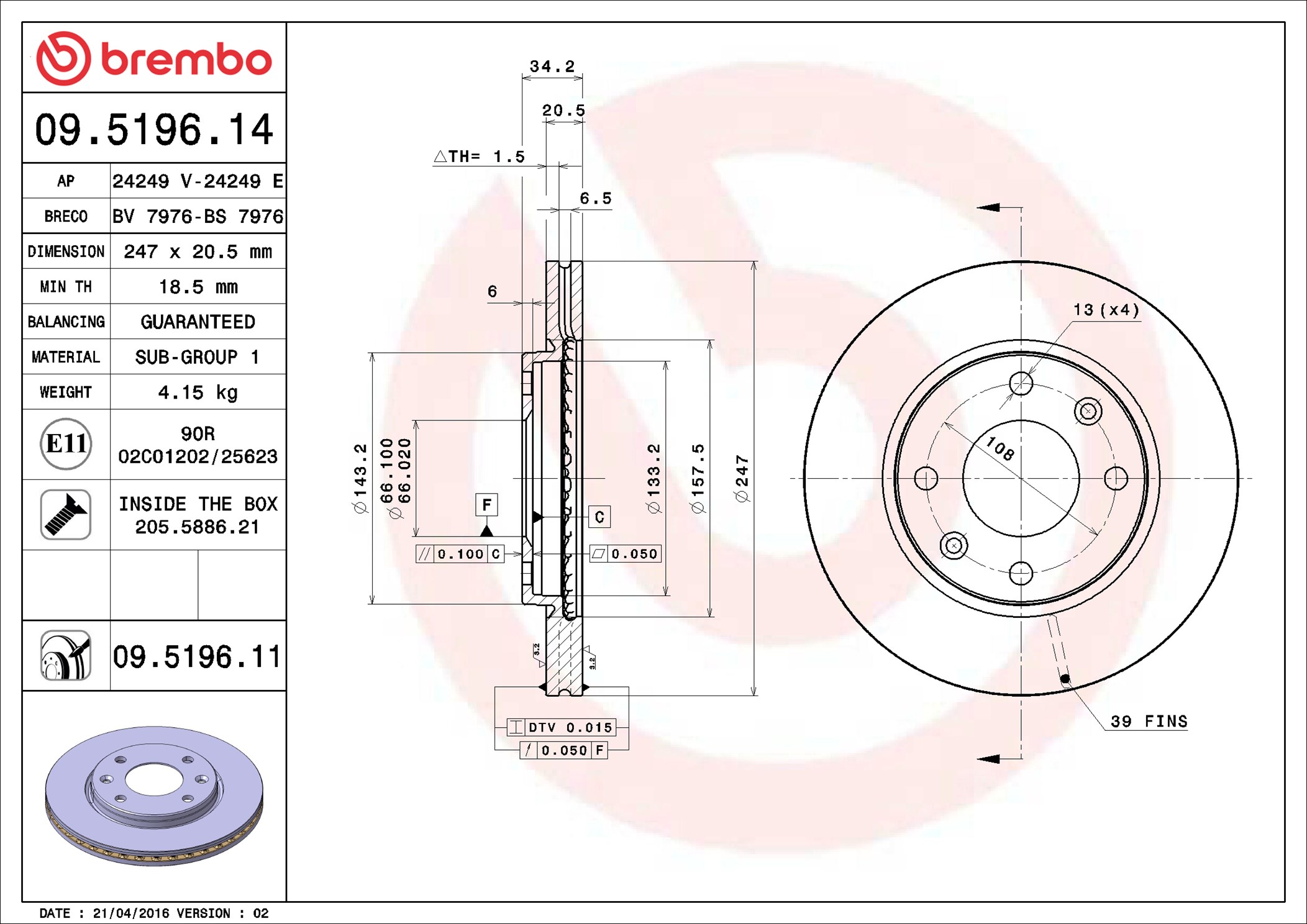 Discofreno - 09.5196.11 BREMBO