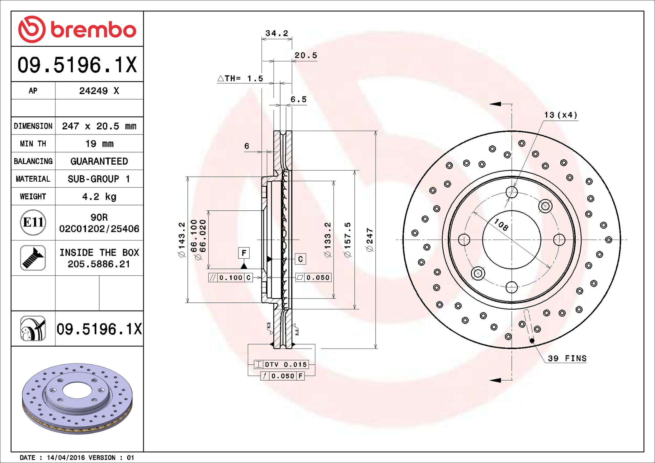 Discofreno - 09.5196.1X BREMBO