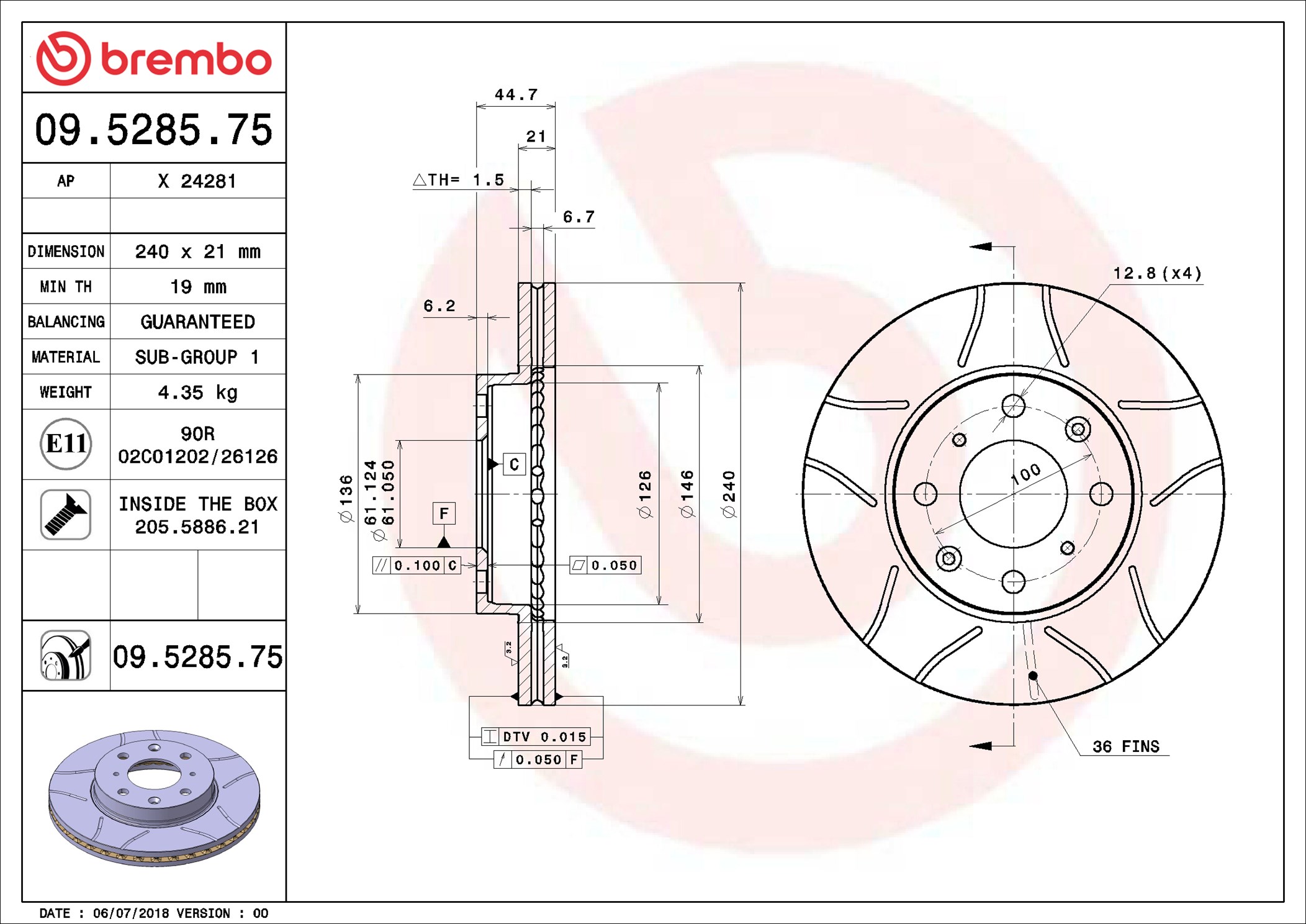Brake Disc - 09.5285.75 BREMBO