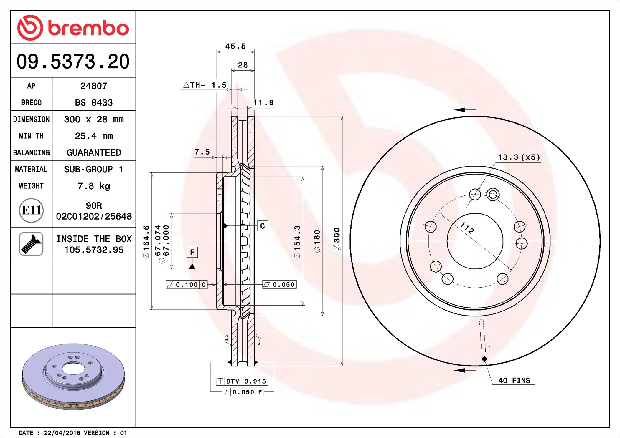 Bremsscheibe - 09.5373.20 BREMBO