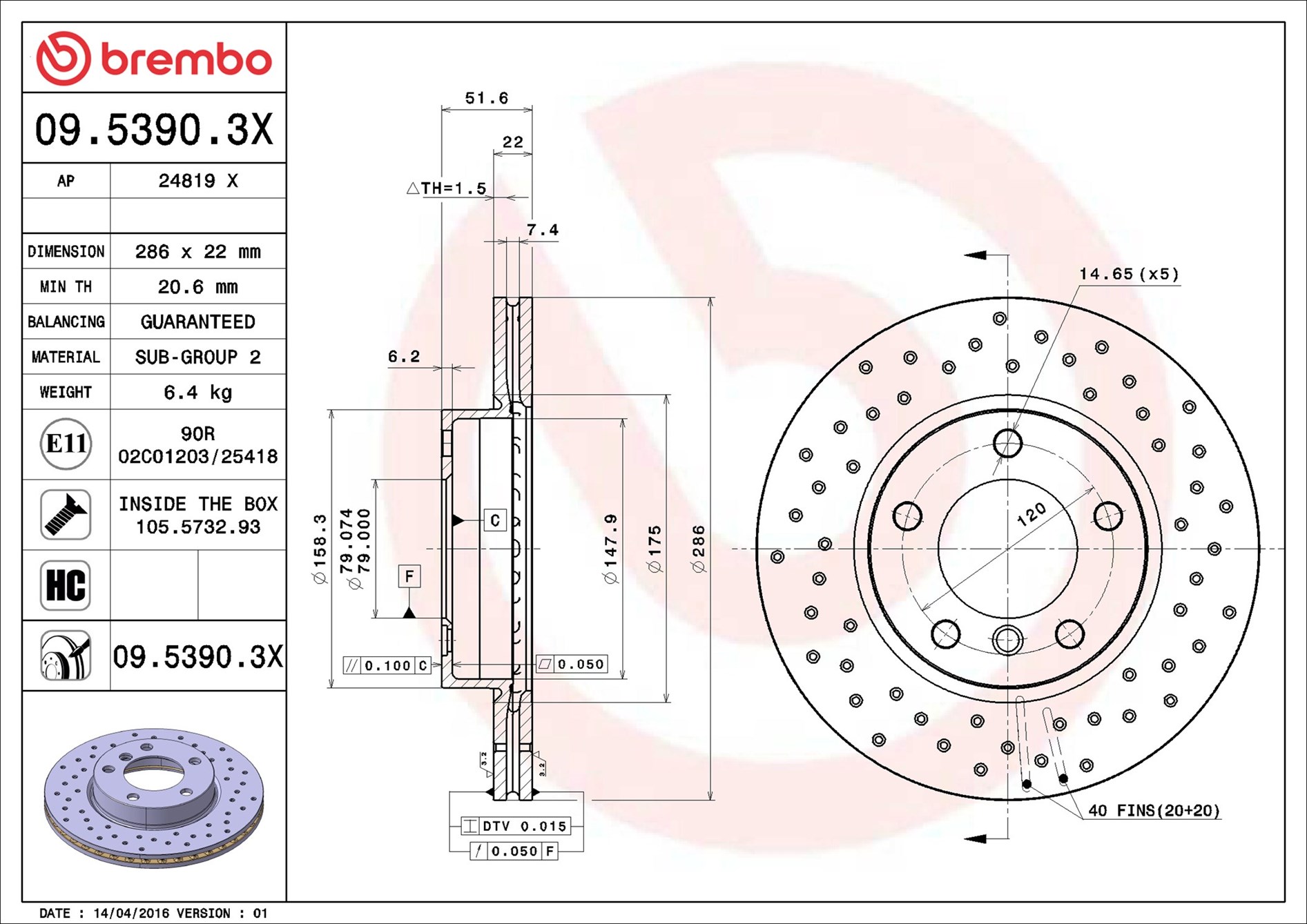 Brake Disc - 09.5390.3X BREMBO