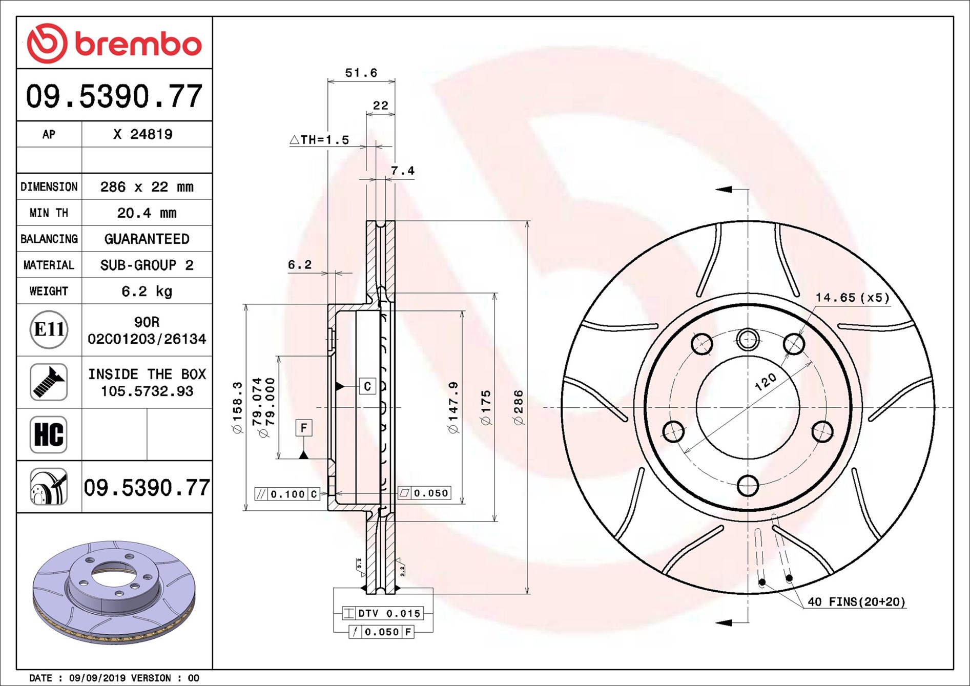 Brake Disc - 09.5390.77 BREMBO
