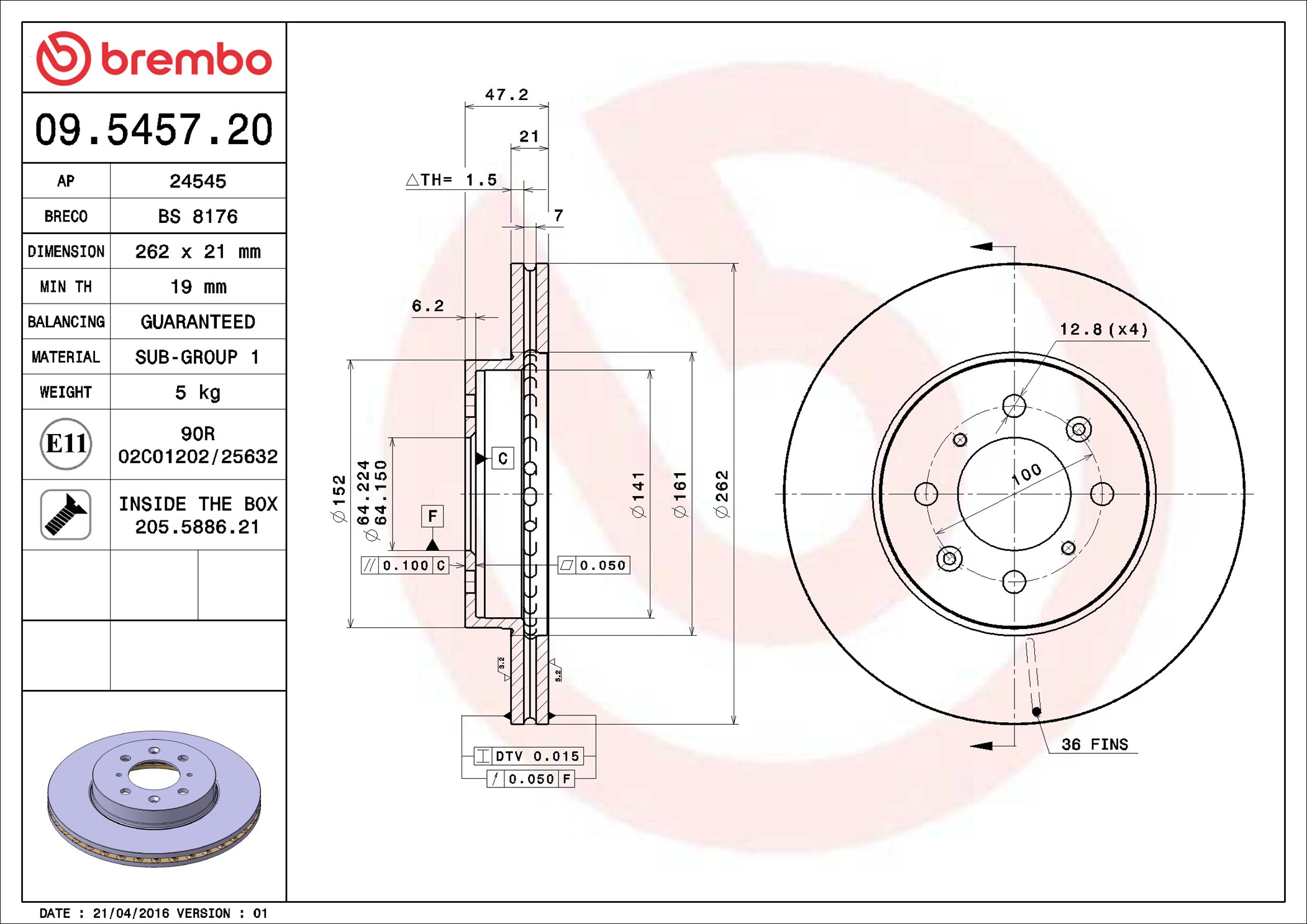 Brake Disc - 09.5457.20 BREMBO