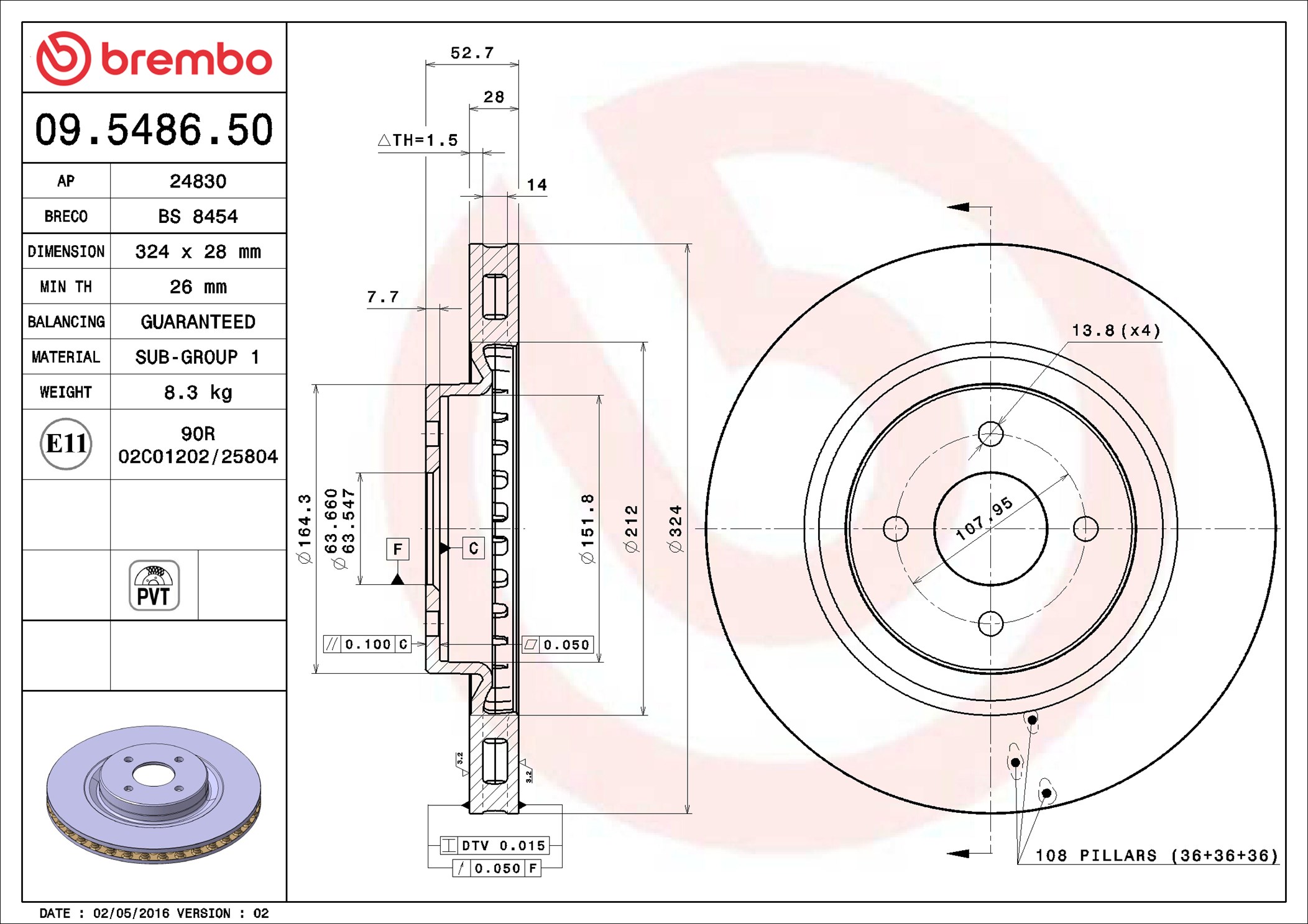 stabdžių diskas - 09.5486.50 BREMBO