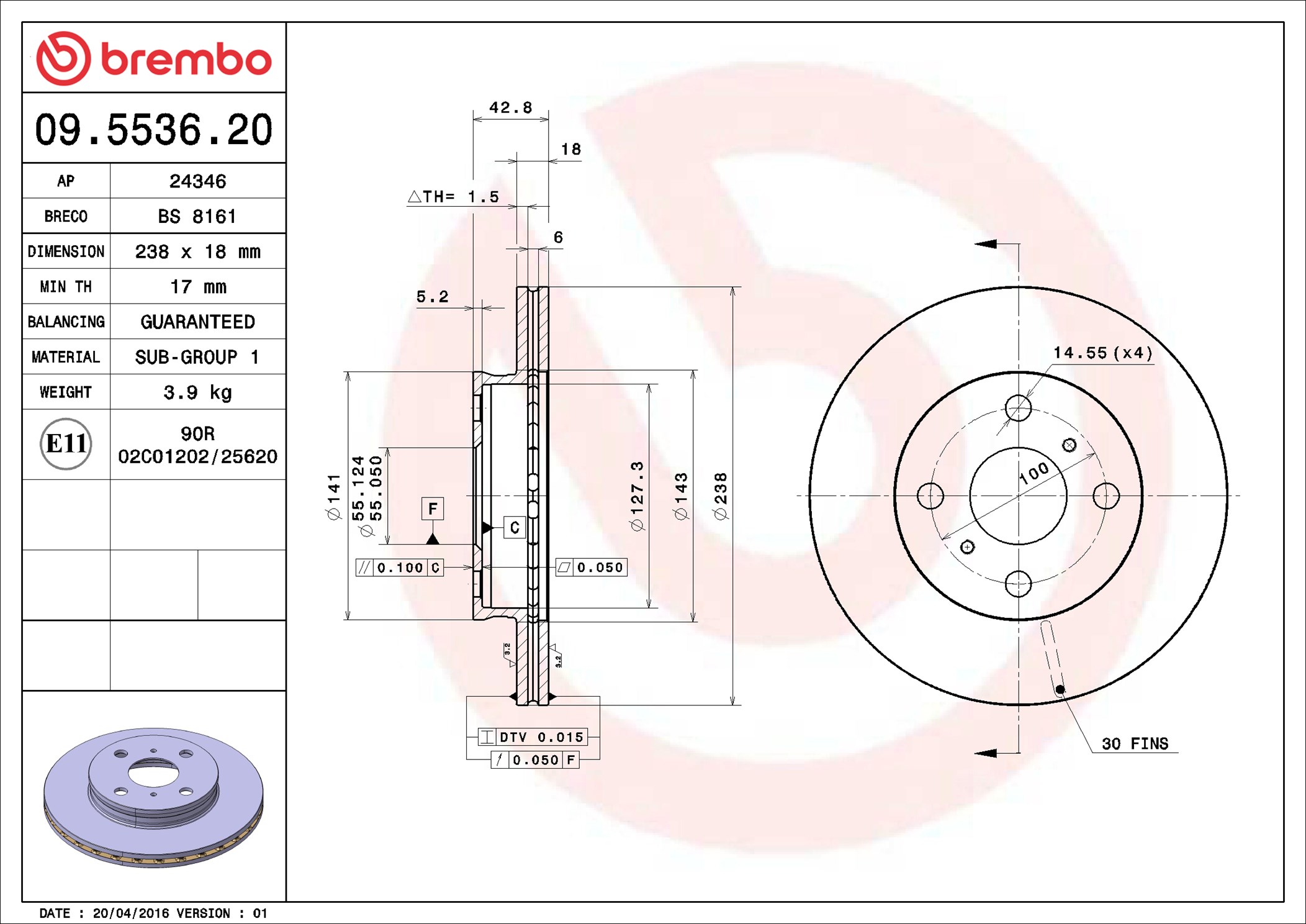 Brake Disc - 09.5536.20 BREMBO