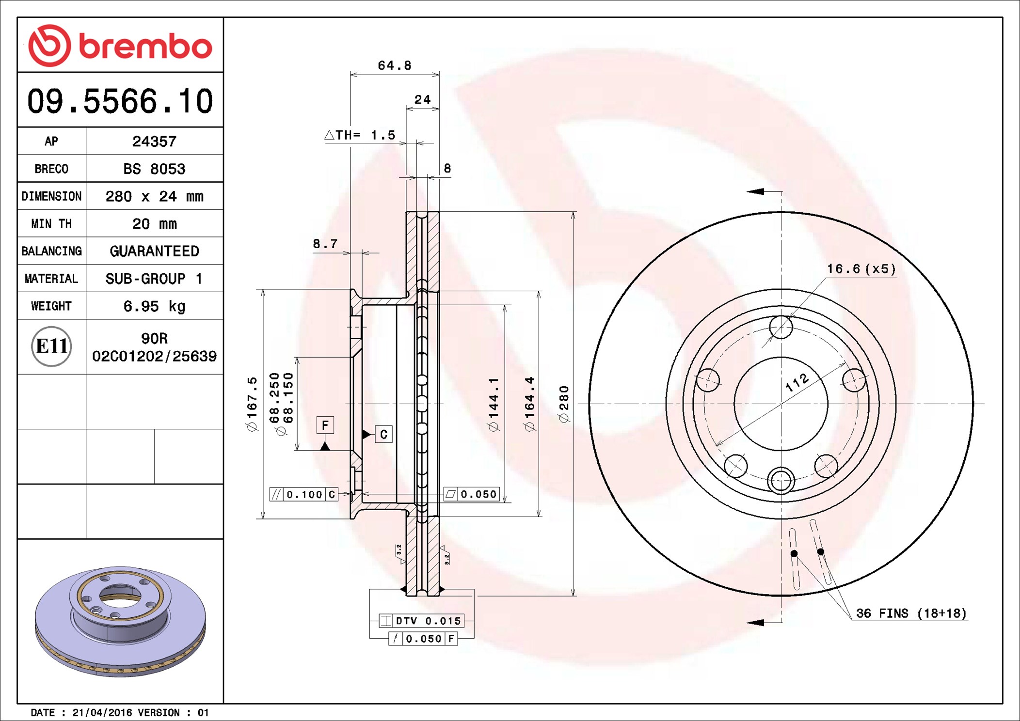 Bremsscheibe - 09.5566.10 BREMBO