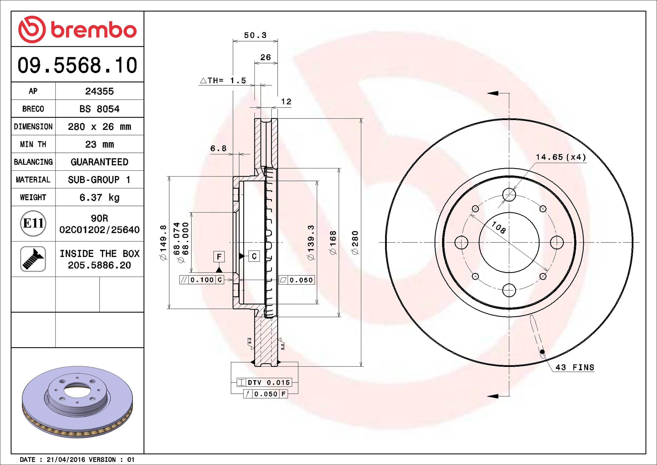 Brake Disc - 09.5568.10 BREMBO