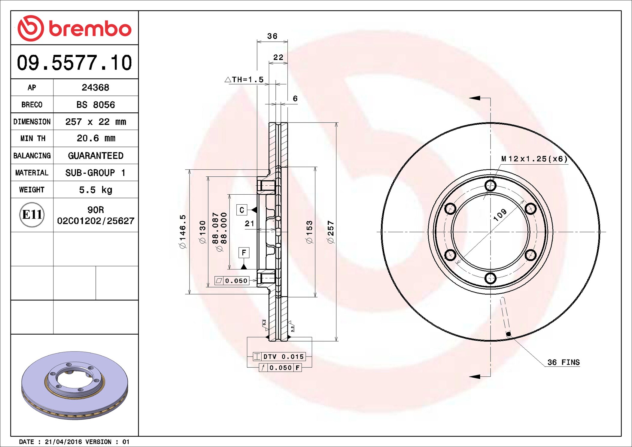 Brake Disc - 09.5577.10 BREMBO