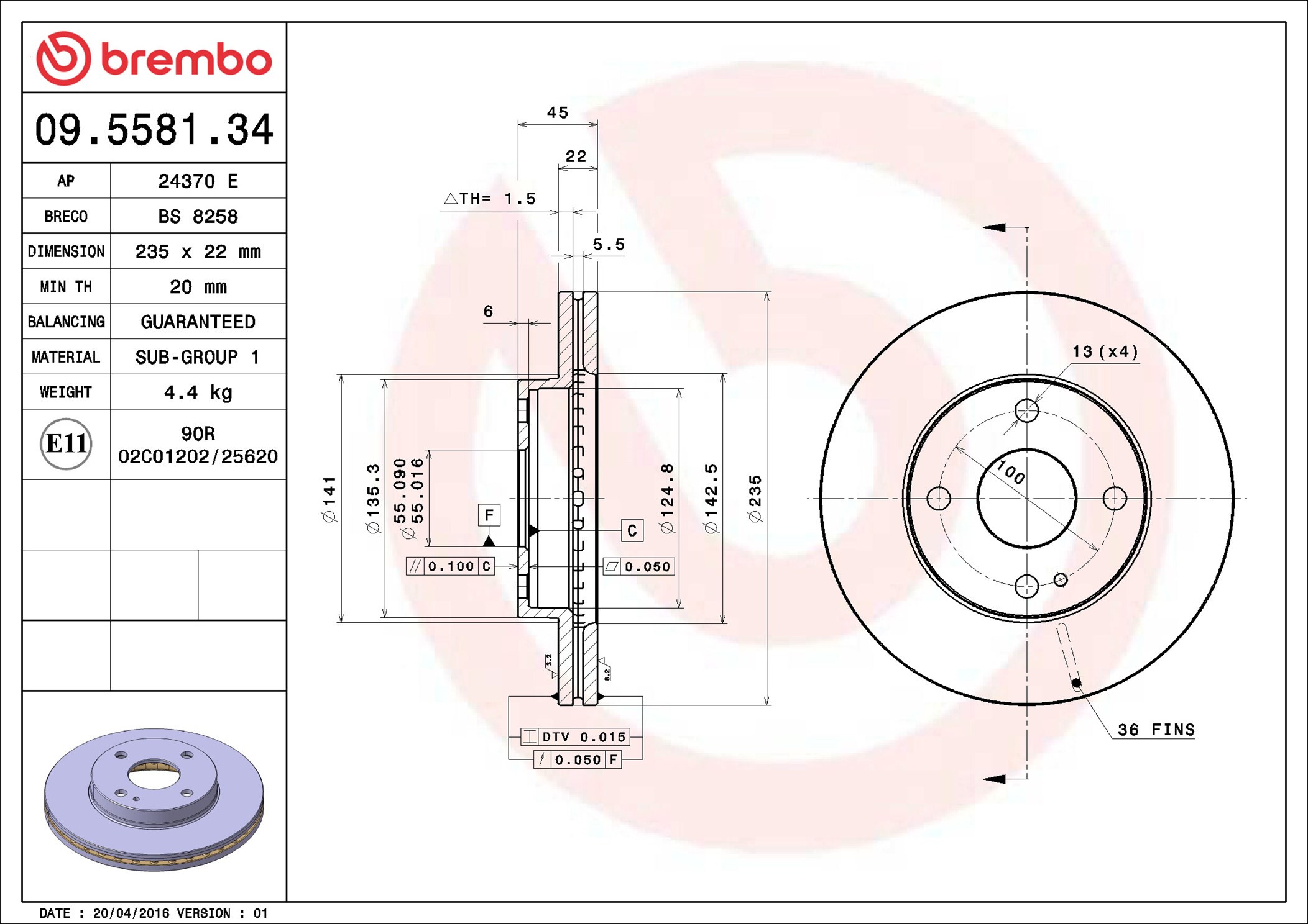 Bremsscheibe - 09.5581.34 BREMBO
