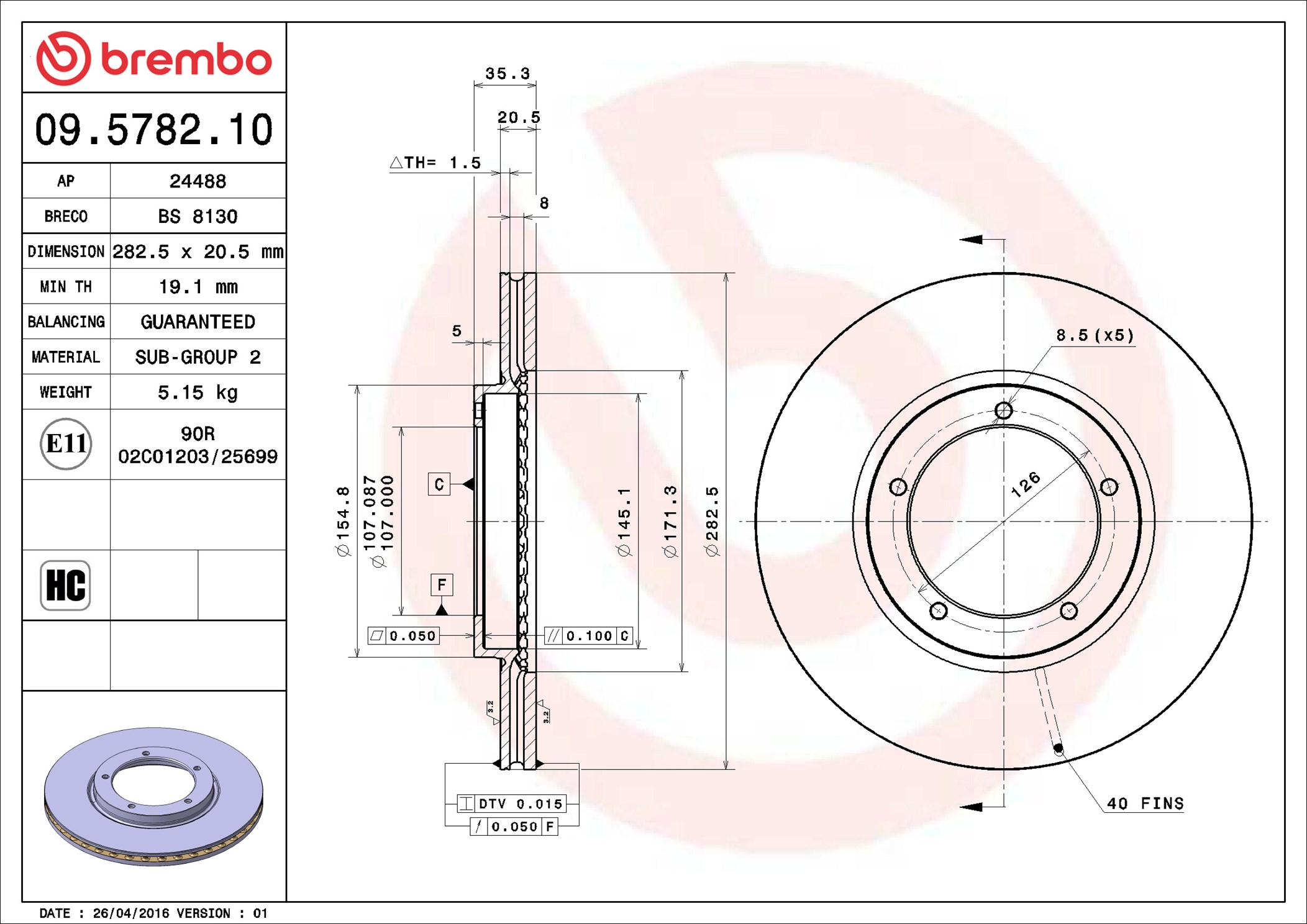 Brake Disc - 09.5782.10 BREMBO