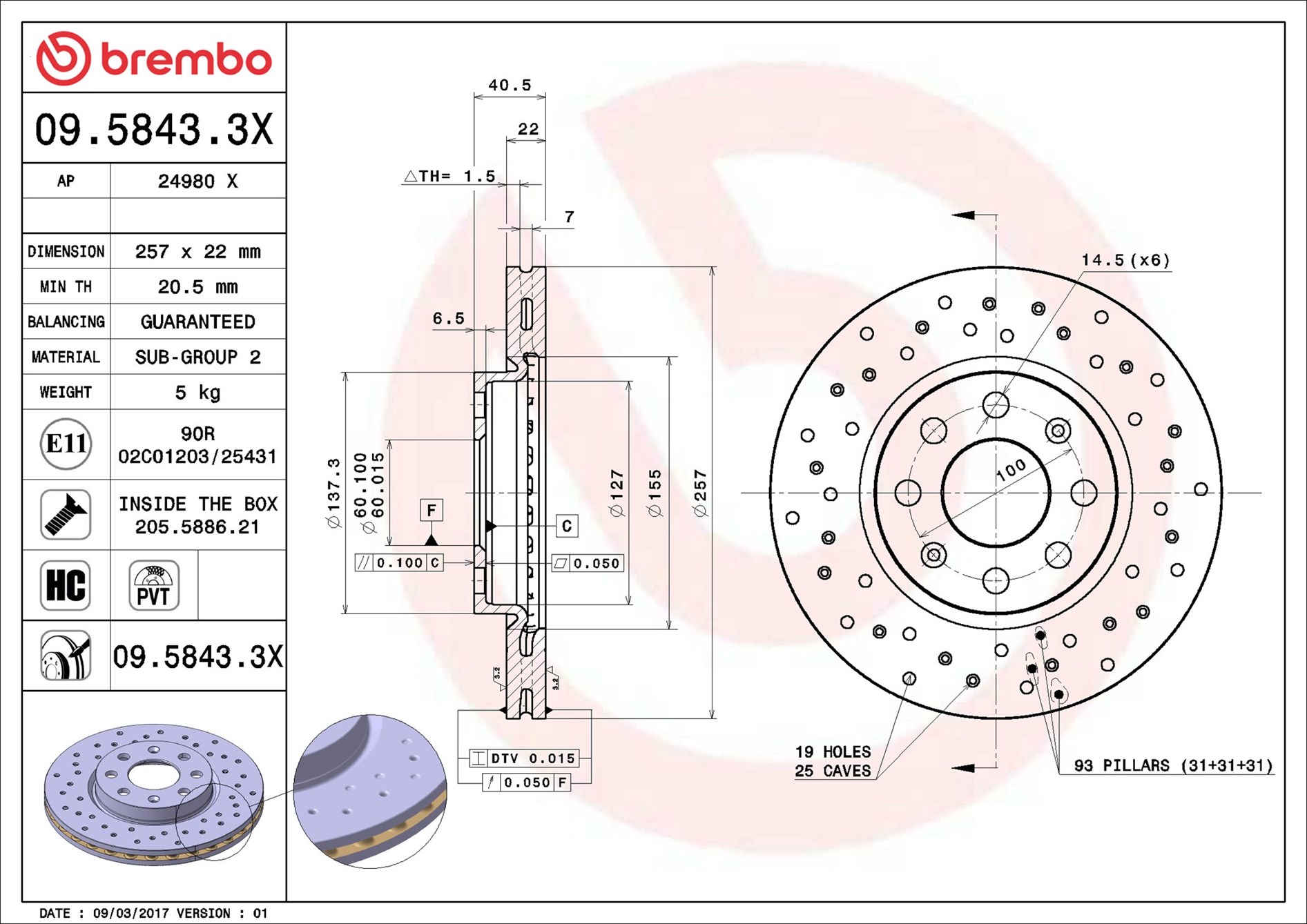 Brake Disc - 09.5843.3X BREMBO