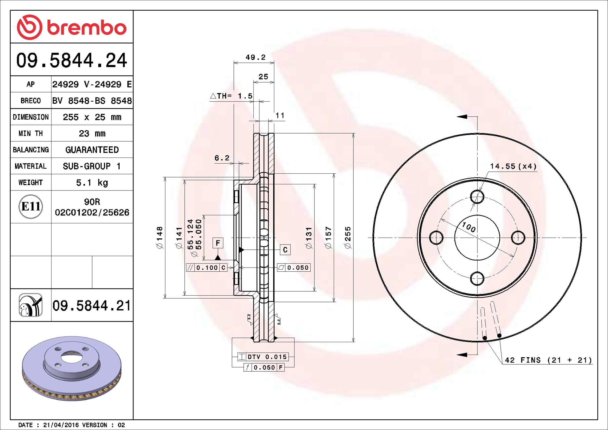 Brake Disc - 09.5844.21 BREMBO