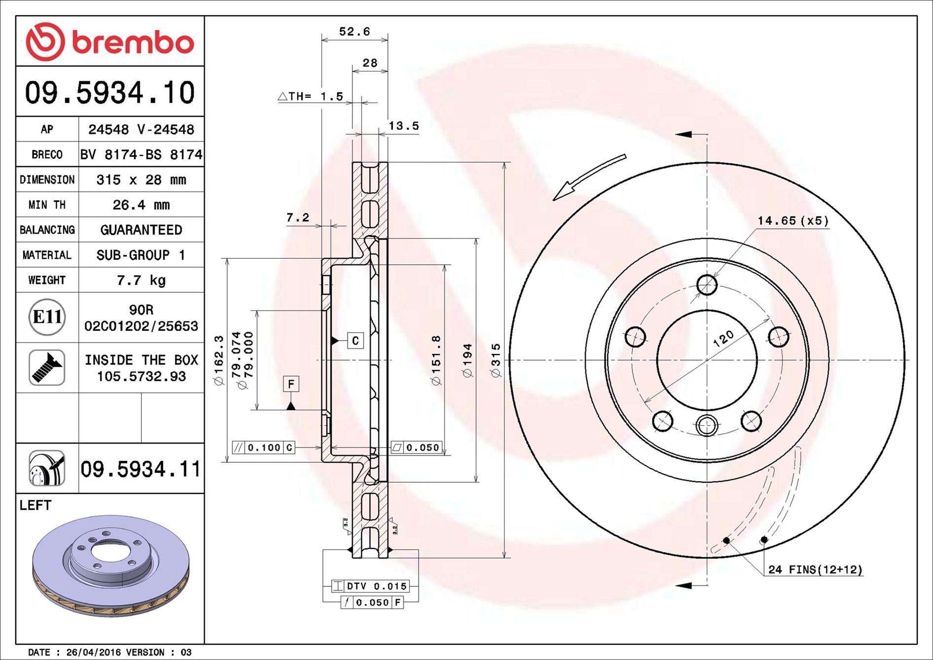 Brake Disc - 09.5934.11 BREMBO