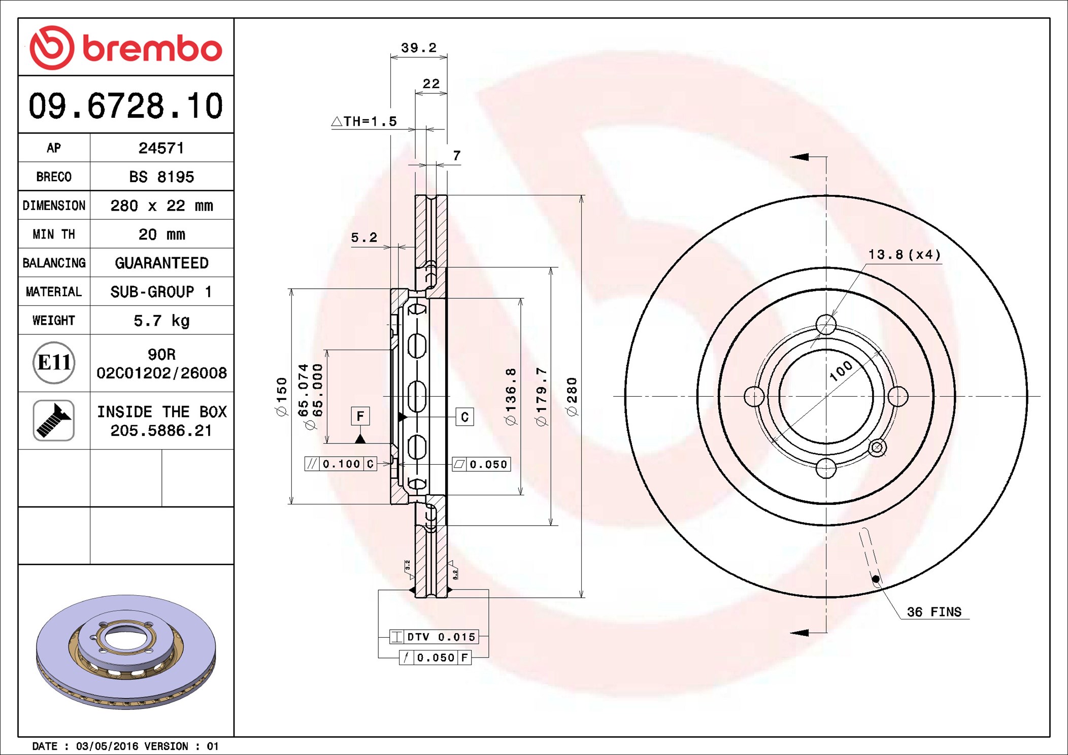 Brake Disc - 09.6728.10 BREMBO