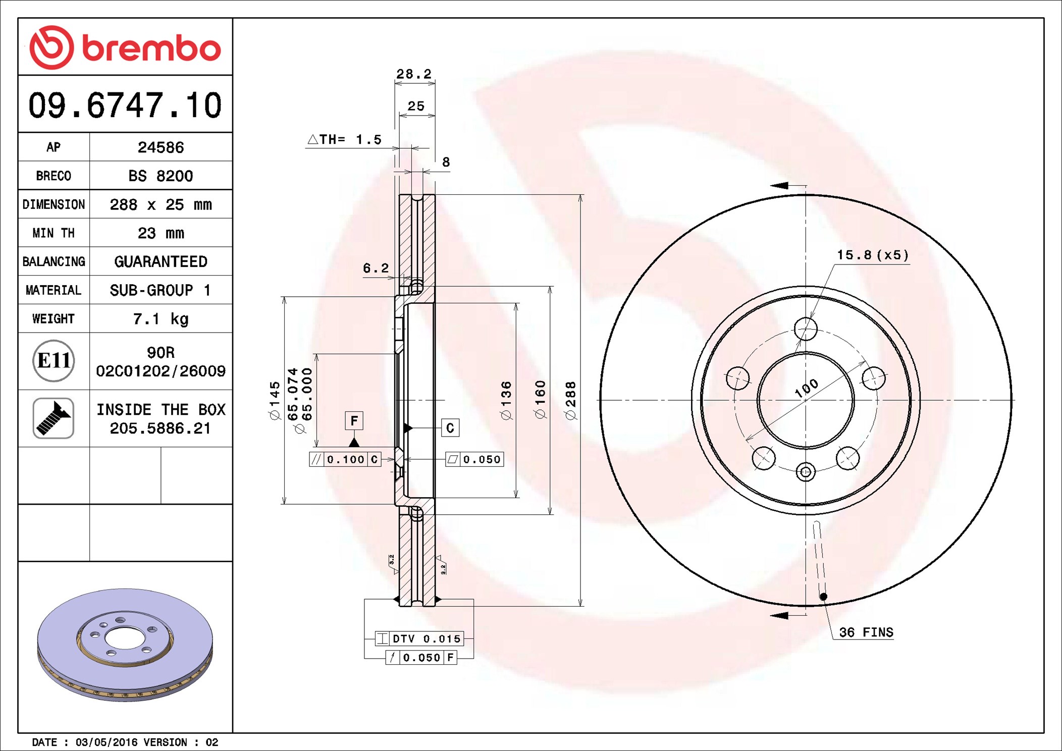 stabdžių diskas - 09.6747.10 BREMBO