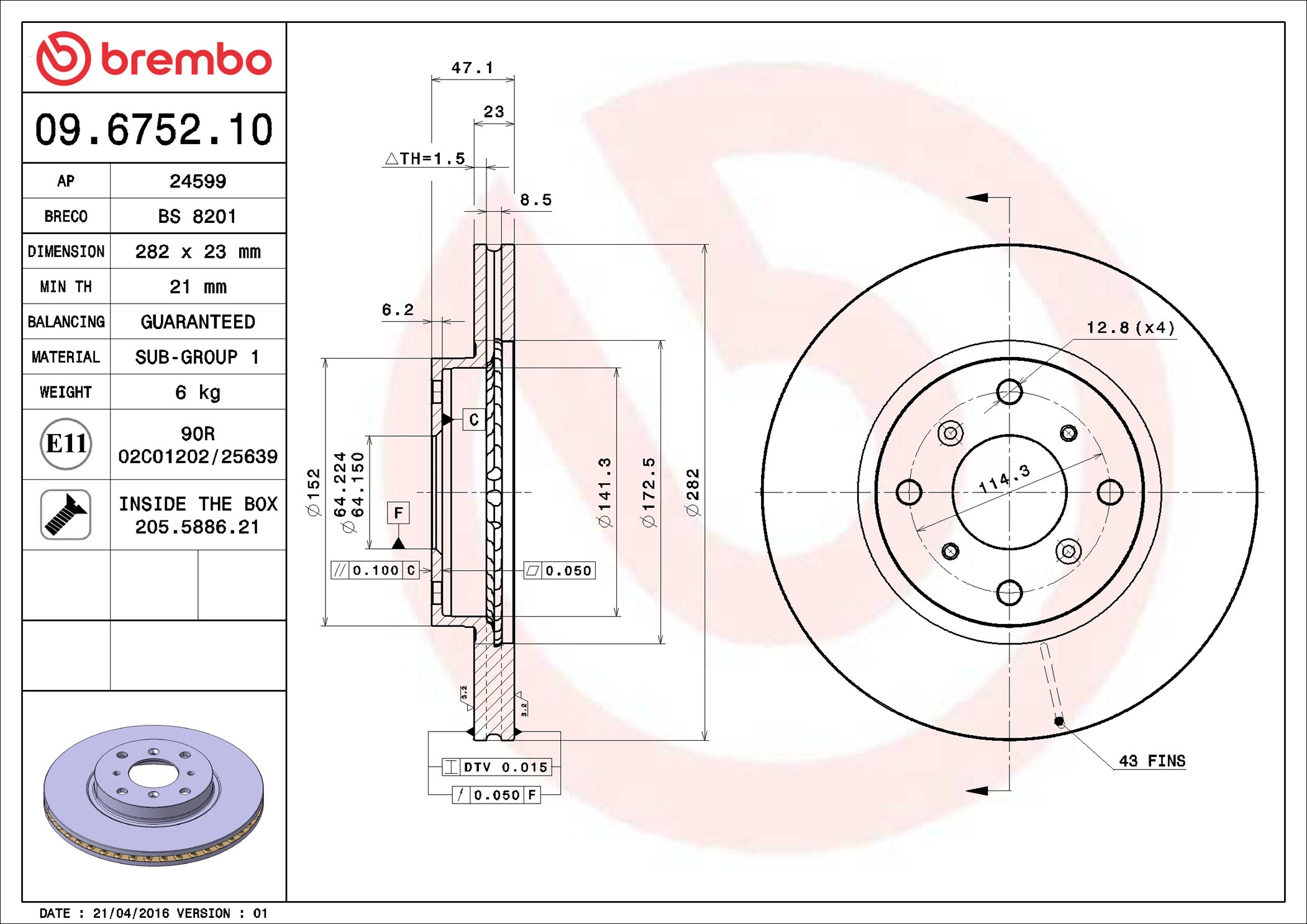 stabdžių diskas - 09.6752.10 BREMBO
