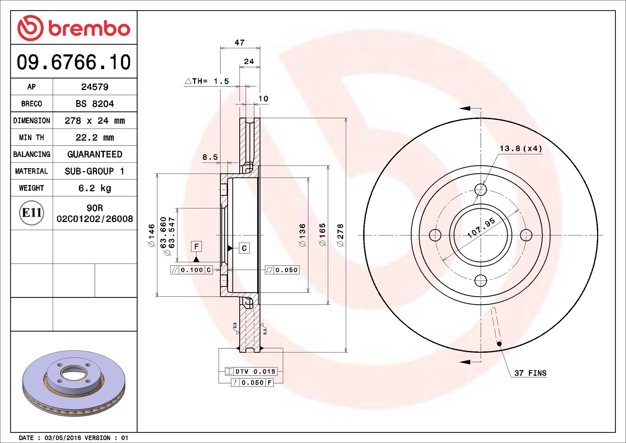Brake Disc - 09.6766.10 BREMBO