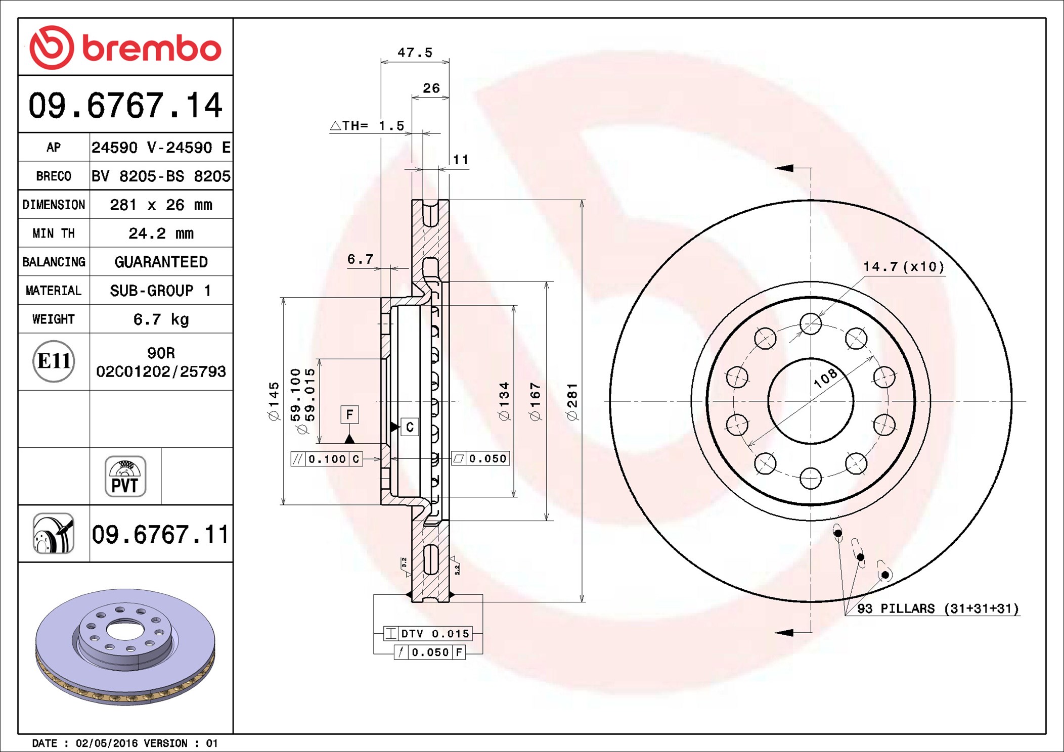 Brake Disc - 09.6767.11 BREMBO