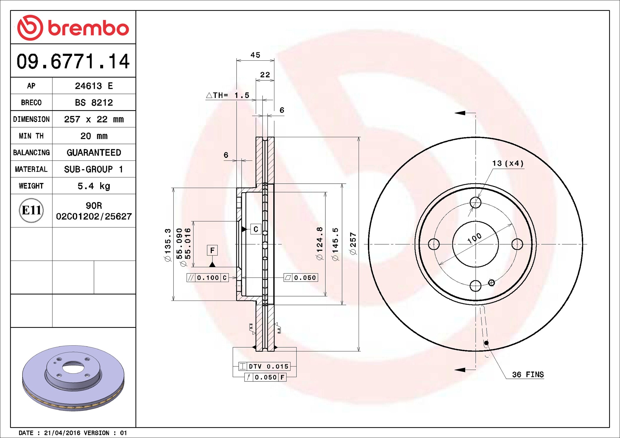 stabdžių diskas - 09.6771.14 BREMBO