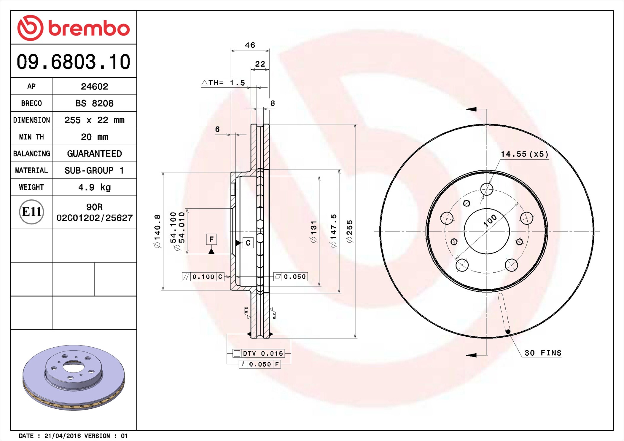 Bremsscheibe - 09.6803.10 BREMBO