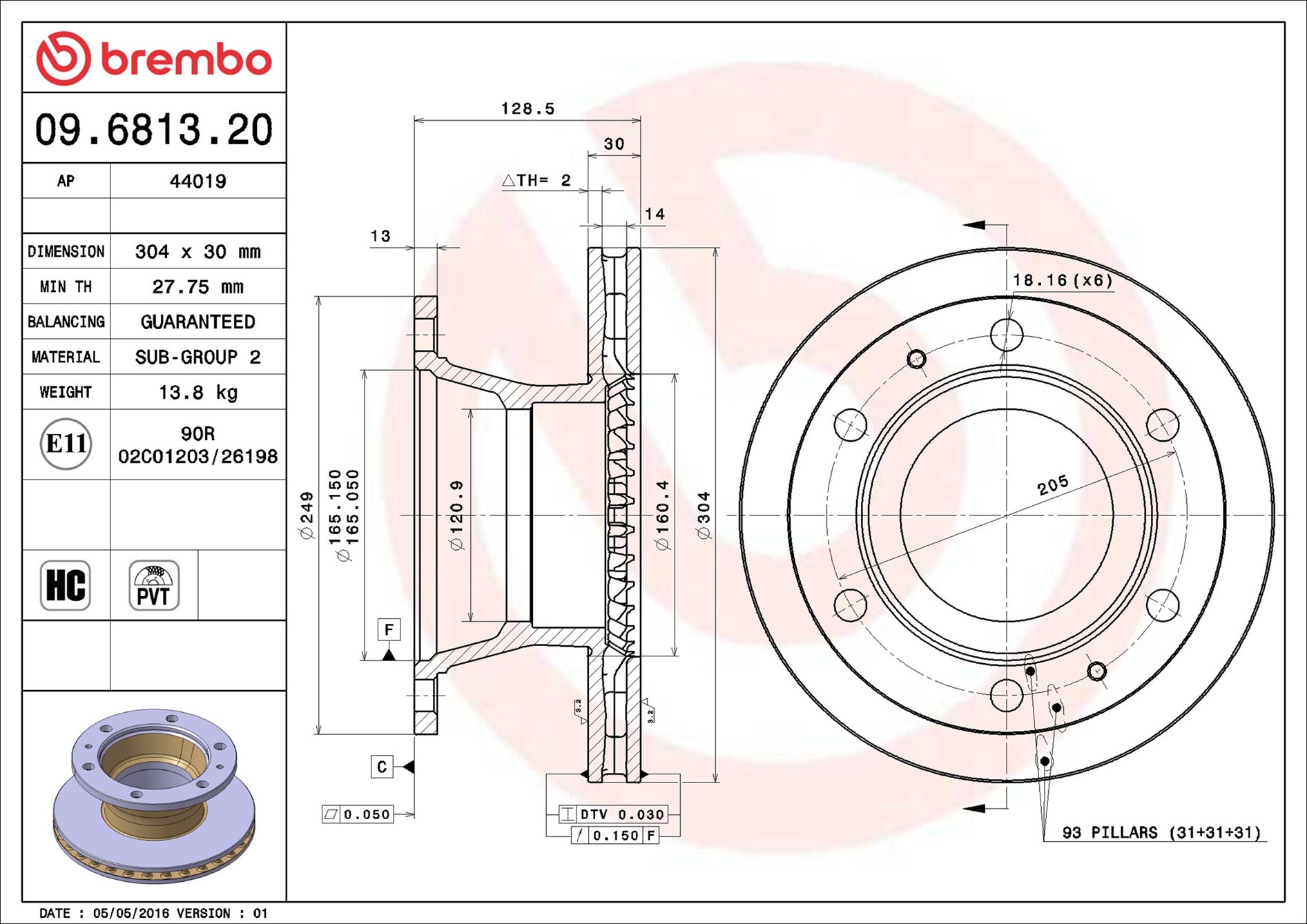 stabdžių diskas - 09.6813.20 BREMBO