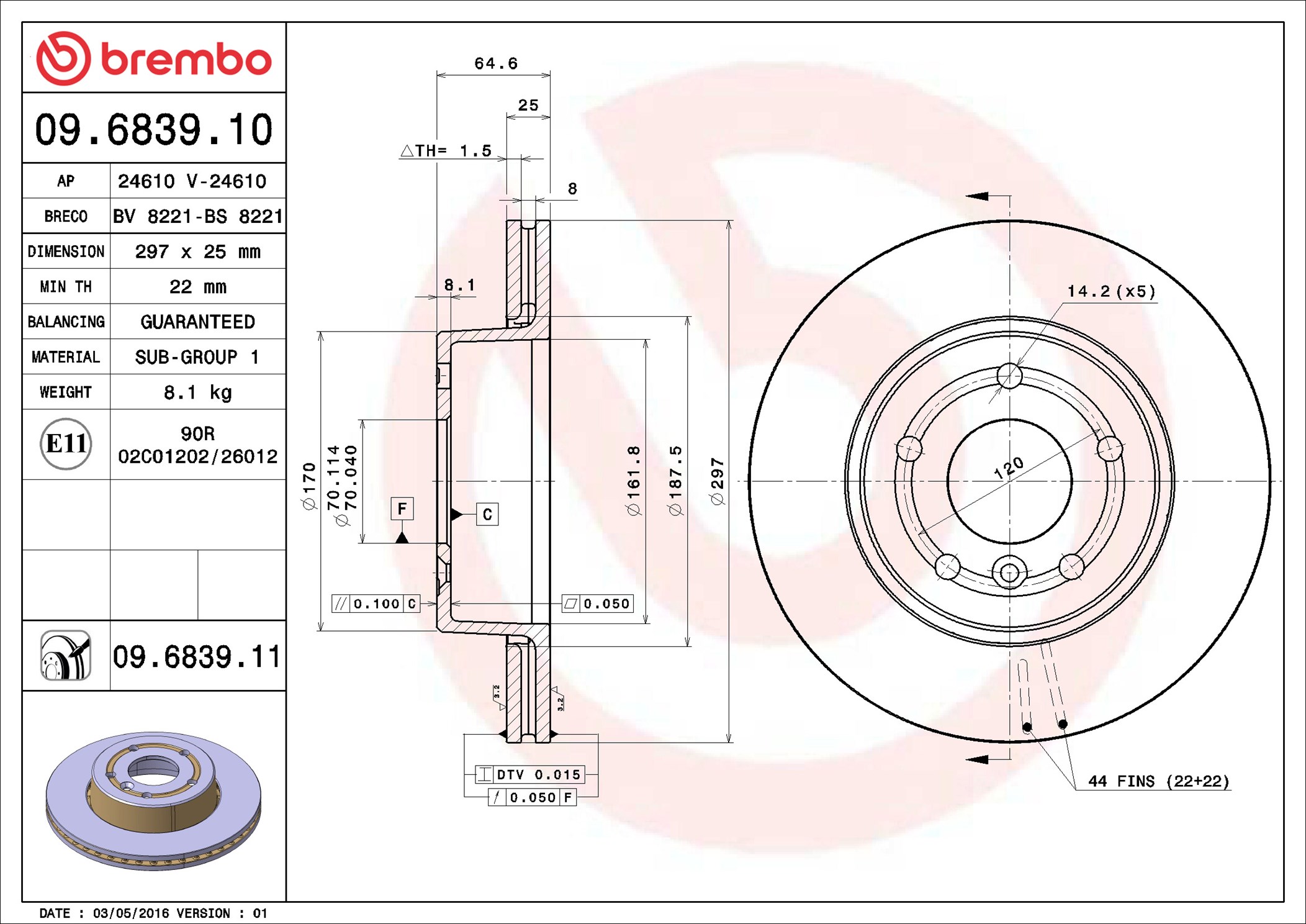 Brake Disc - 09.6839.11 BREMBO