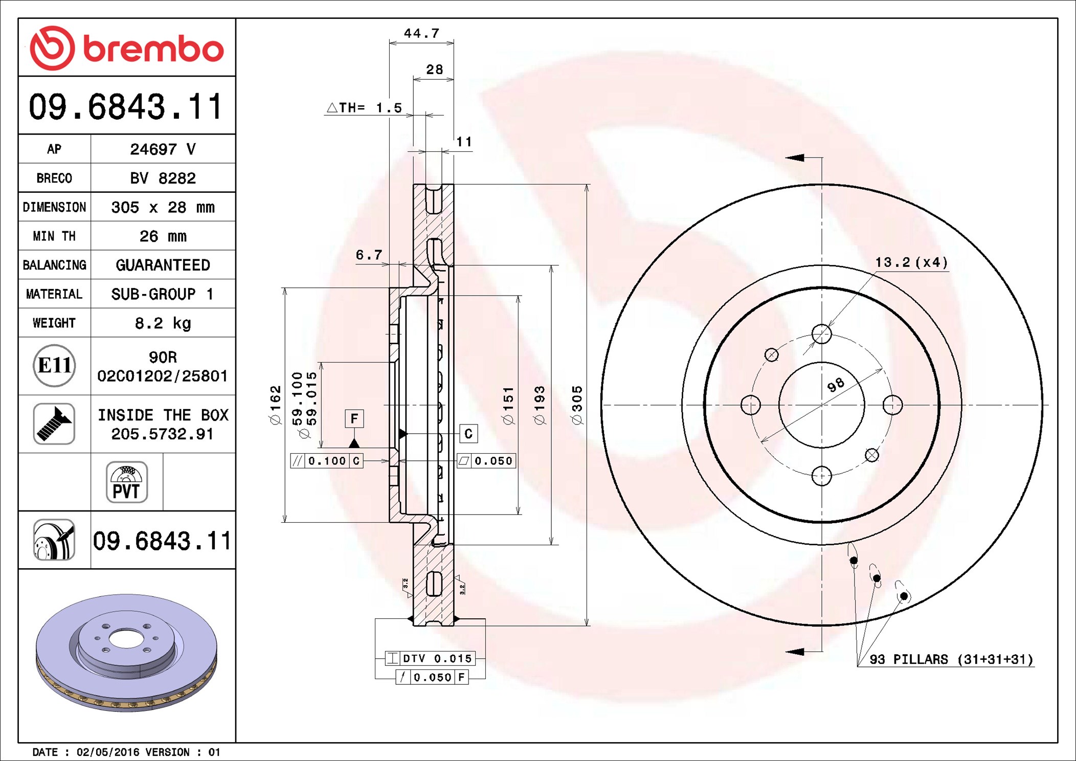 Brake Disc - 09.6843.11 BREMBO